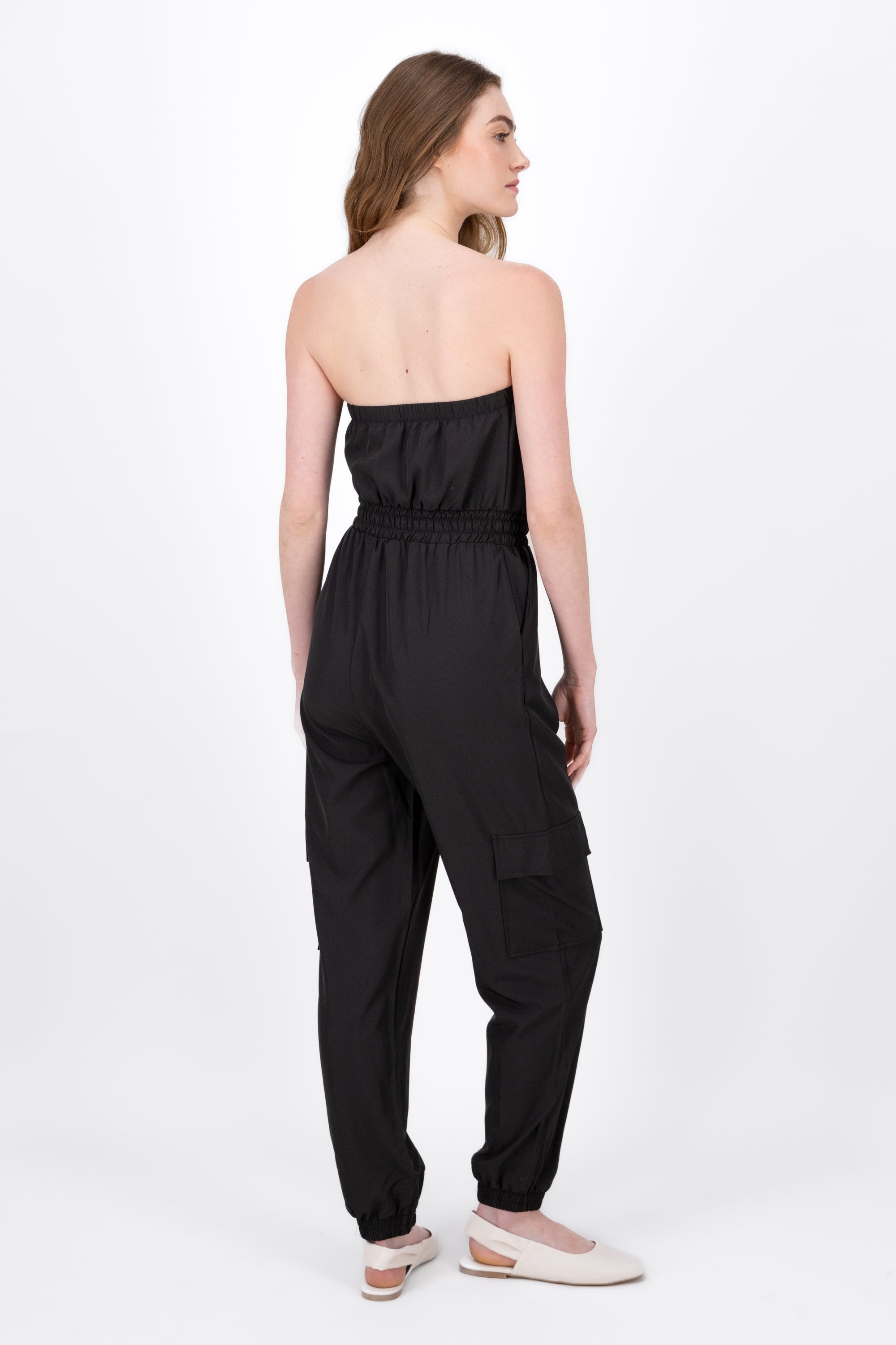 Jumpsuit Strapless Jogger Liso NEGRO