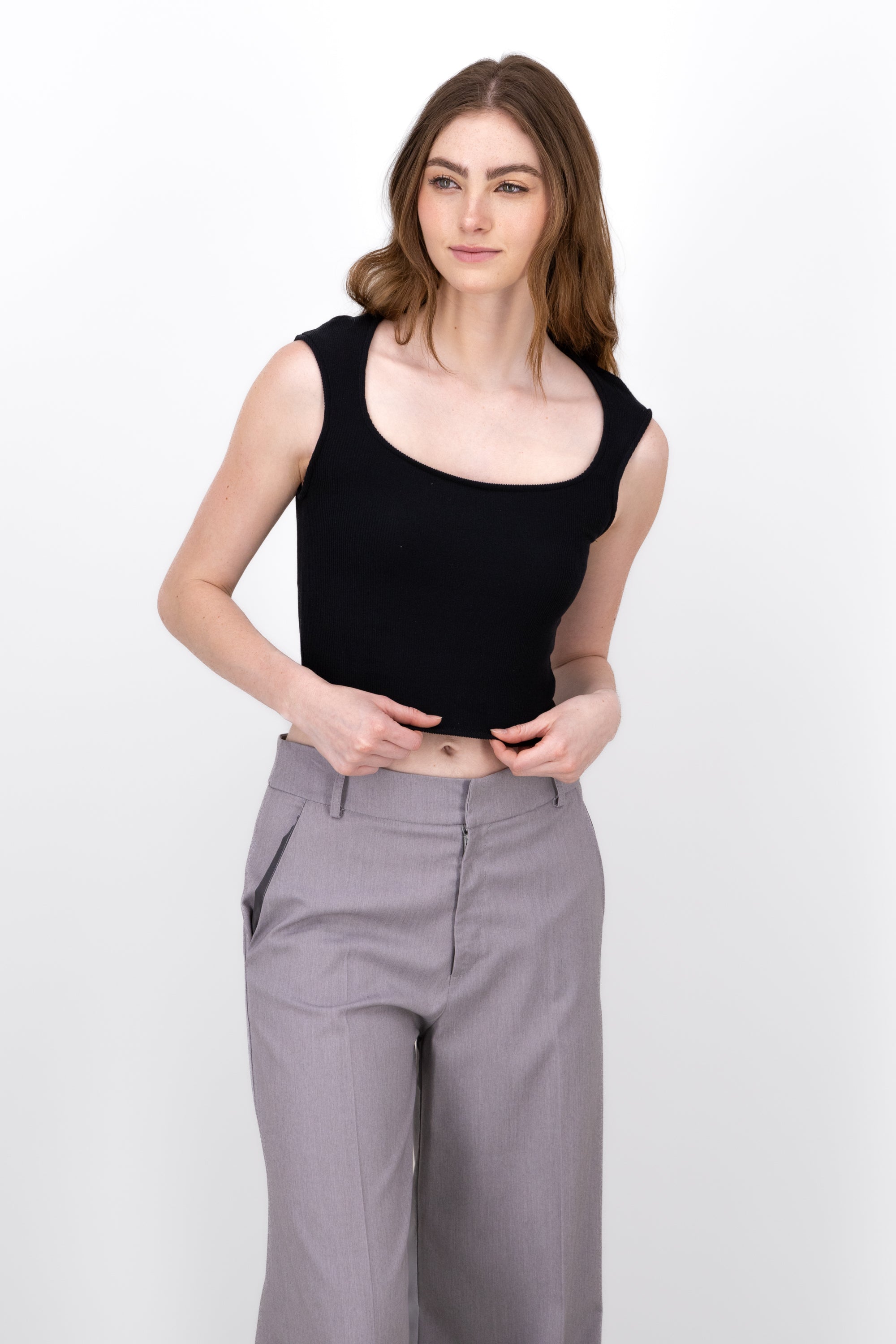 Rib top with square neckline BLACK