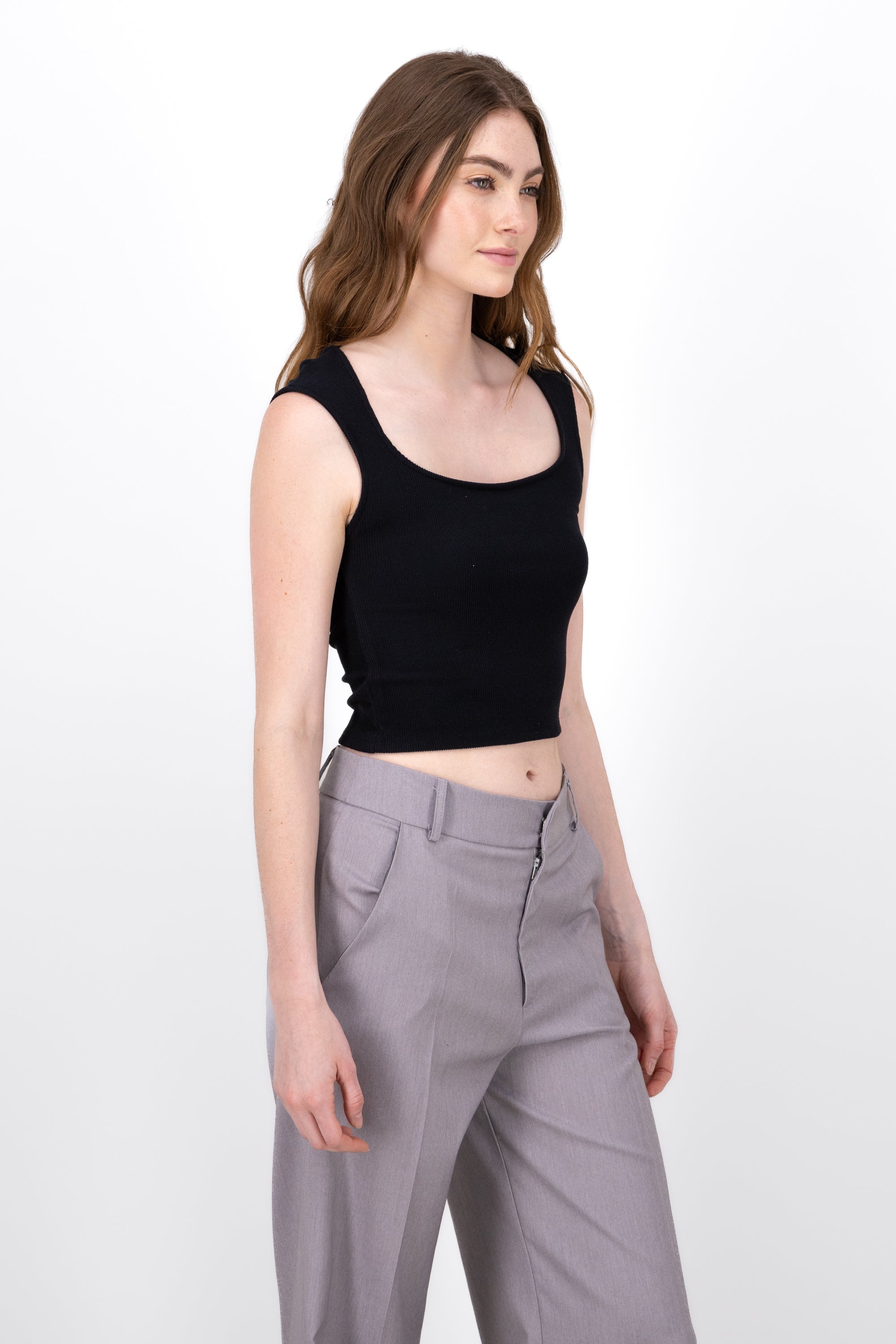 Rib top with square neckline BLACK