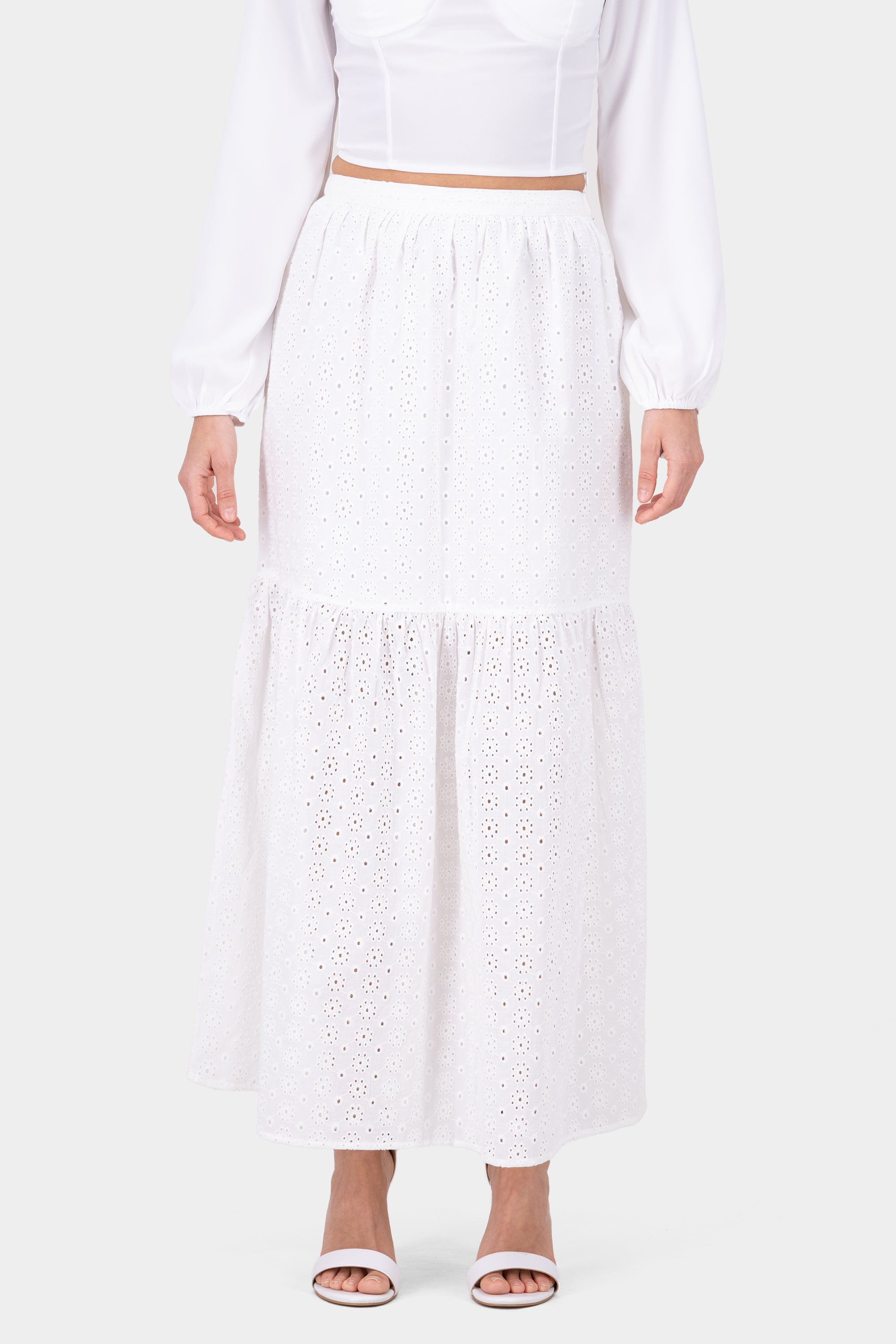 Falda maxi textura flores BLANCO