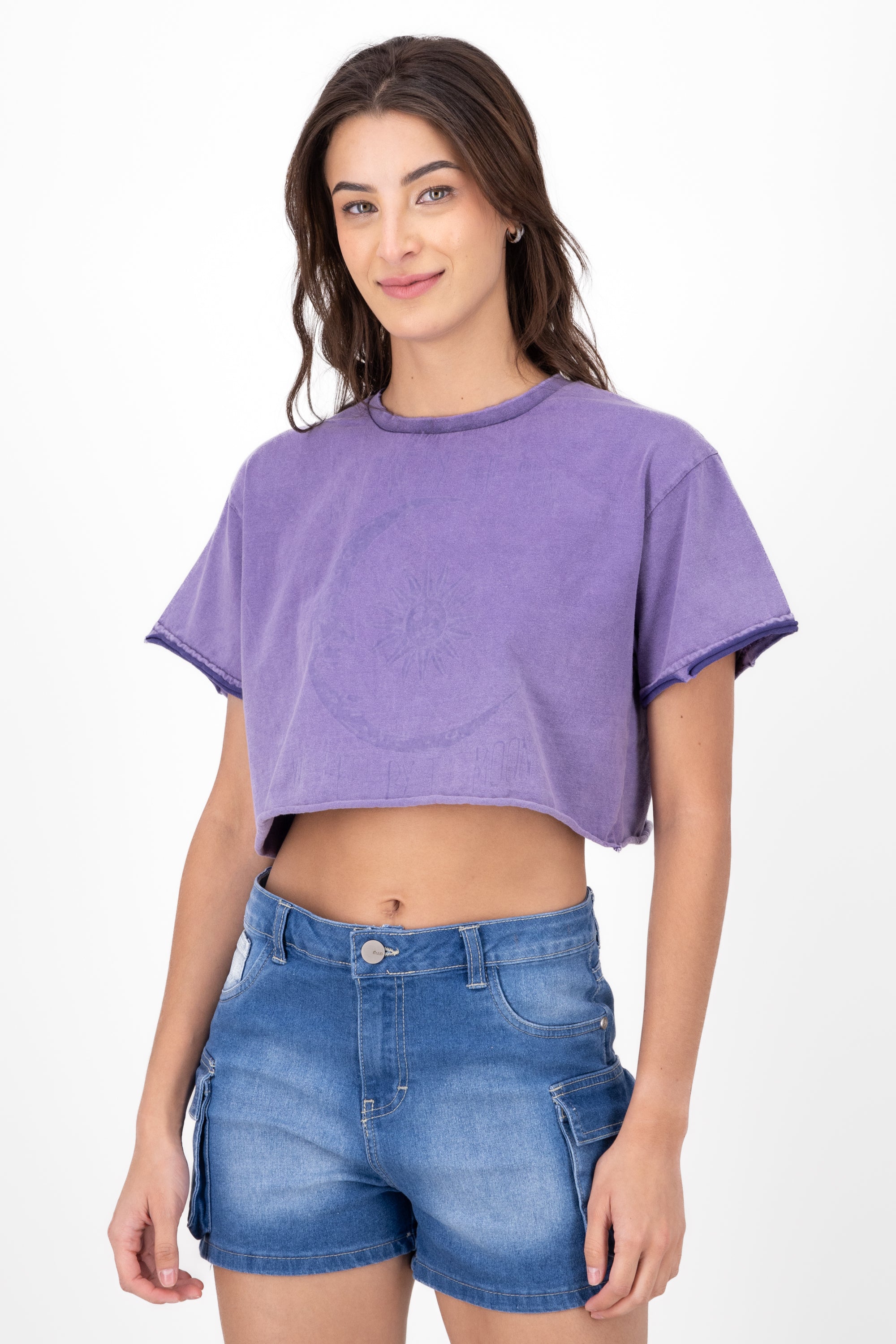 Playera sol luna acid wash MORADO