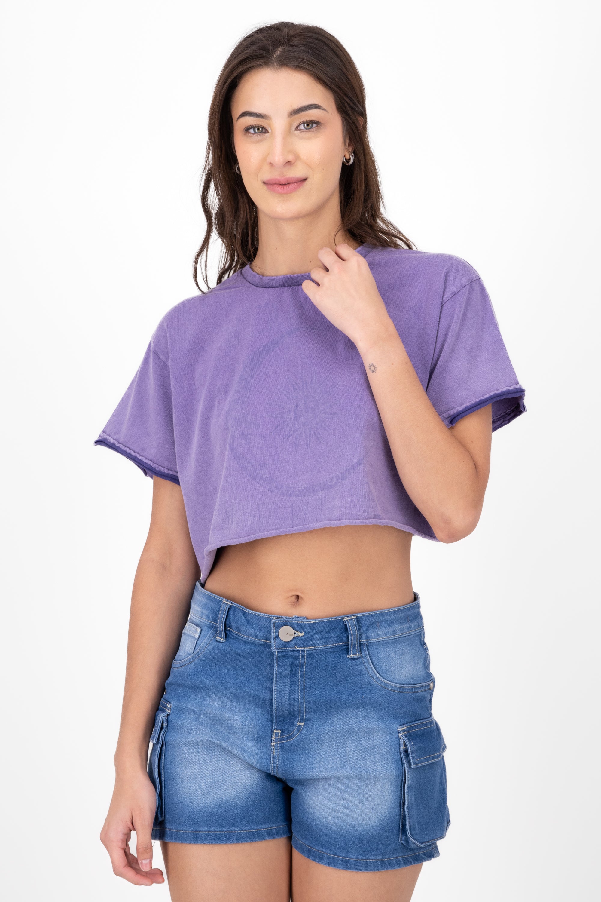 Playera sol luna acid wash MORADO