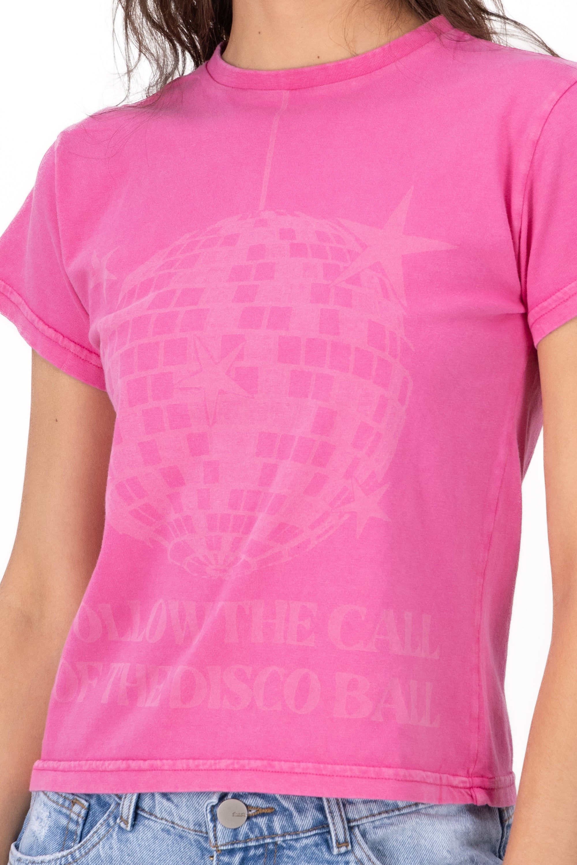 Playera manga corta bola disco ROSA