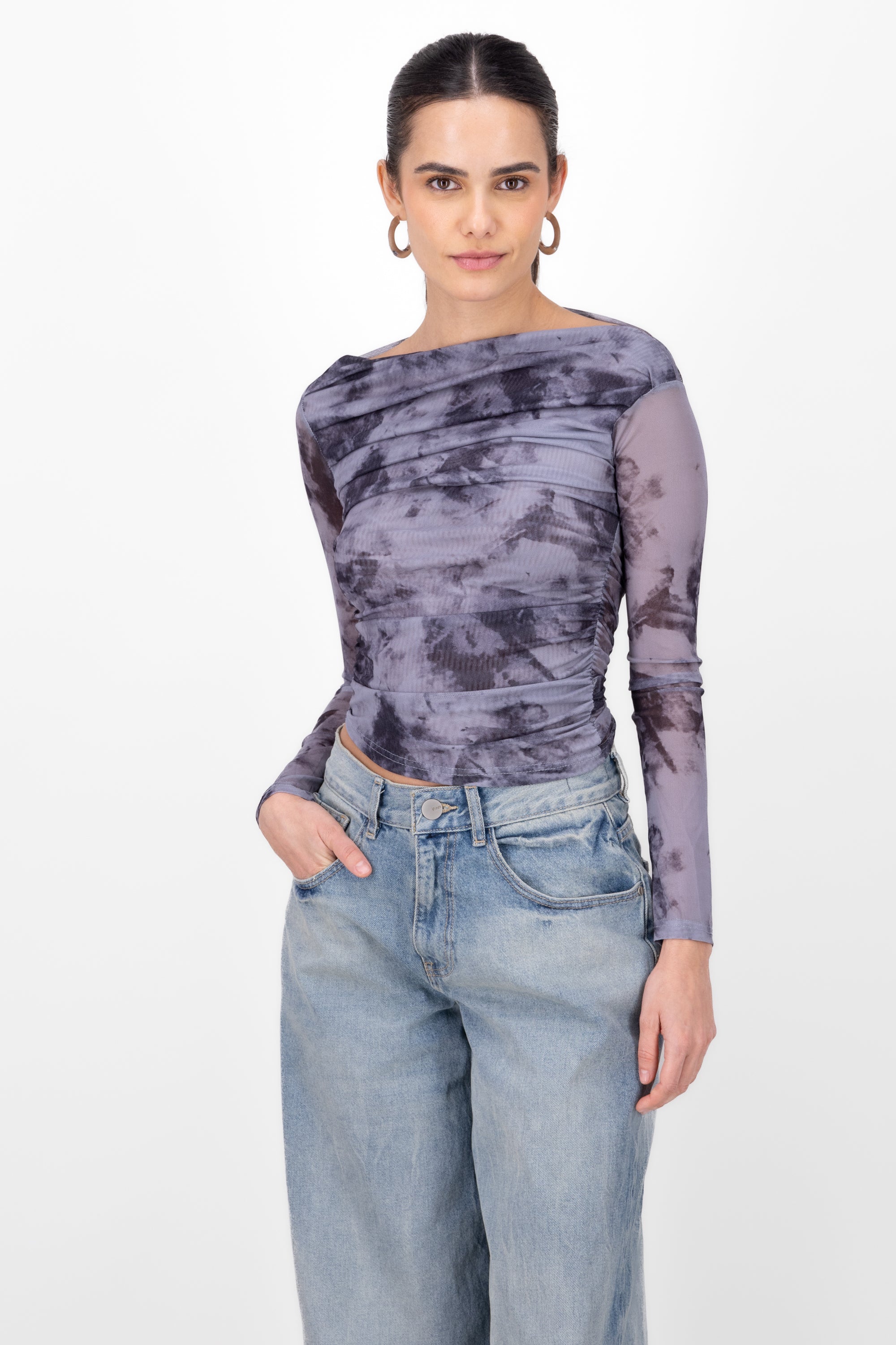 Top Waterfall Mesh Printed GREY
