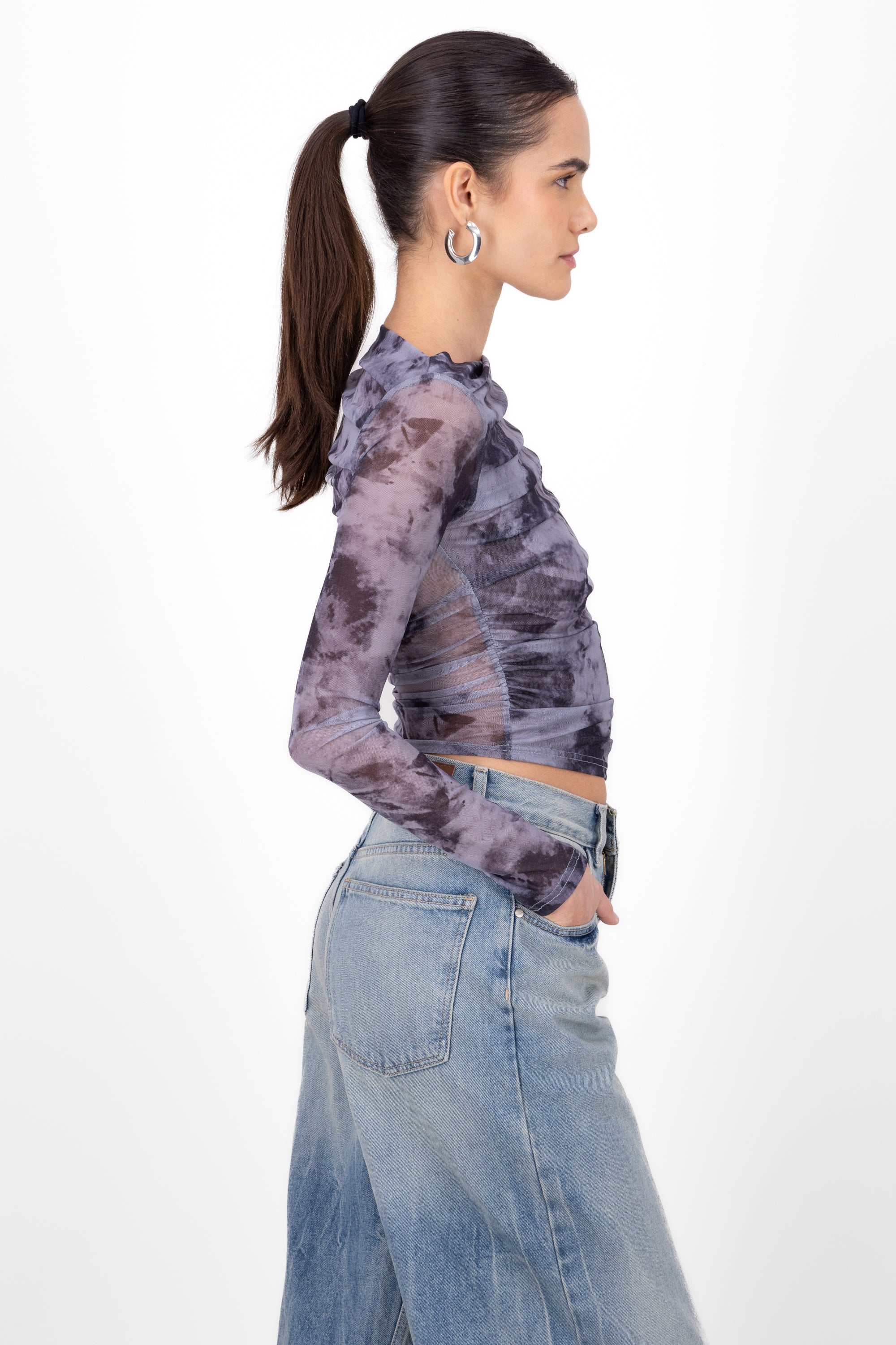 Top Waterfall Mesh Printed GREY