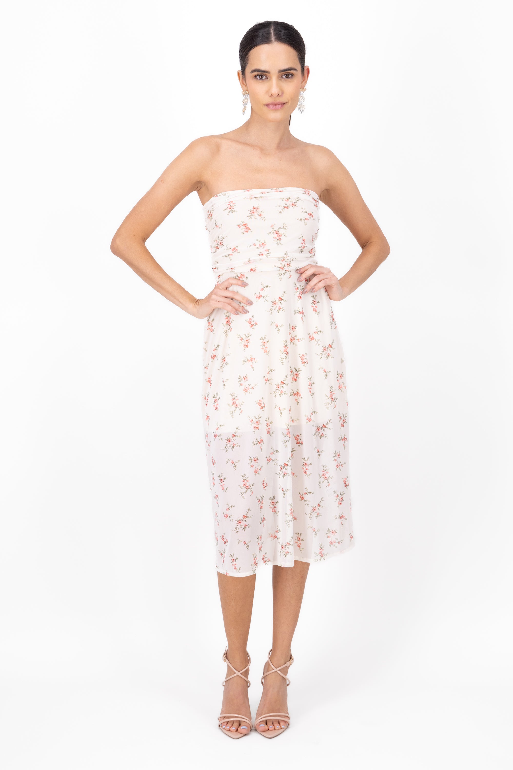 Drapeado Mesh Printed Flowers BEIGE