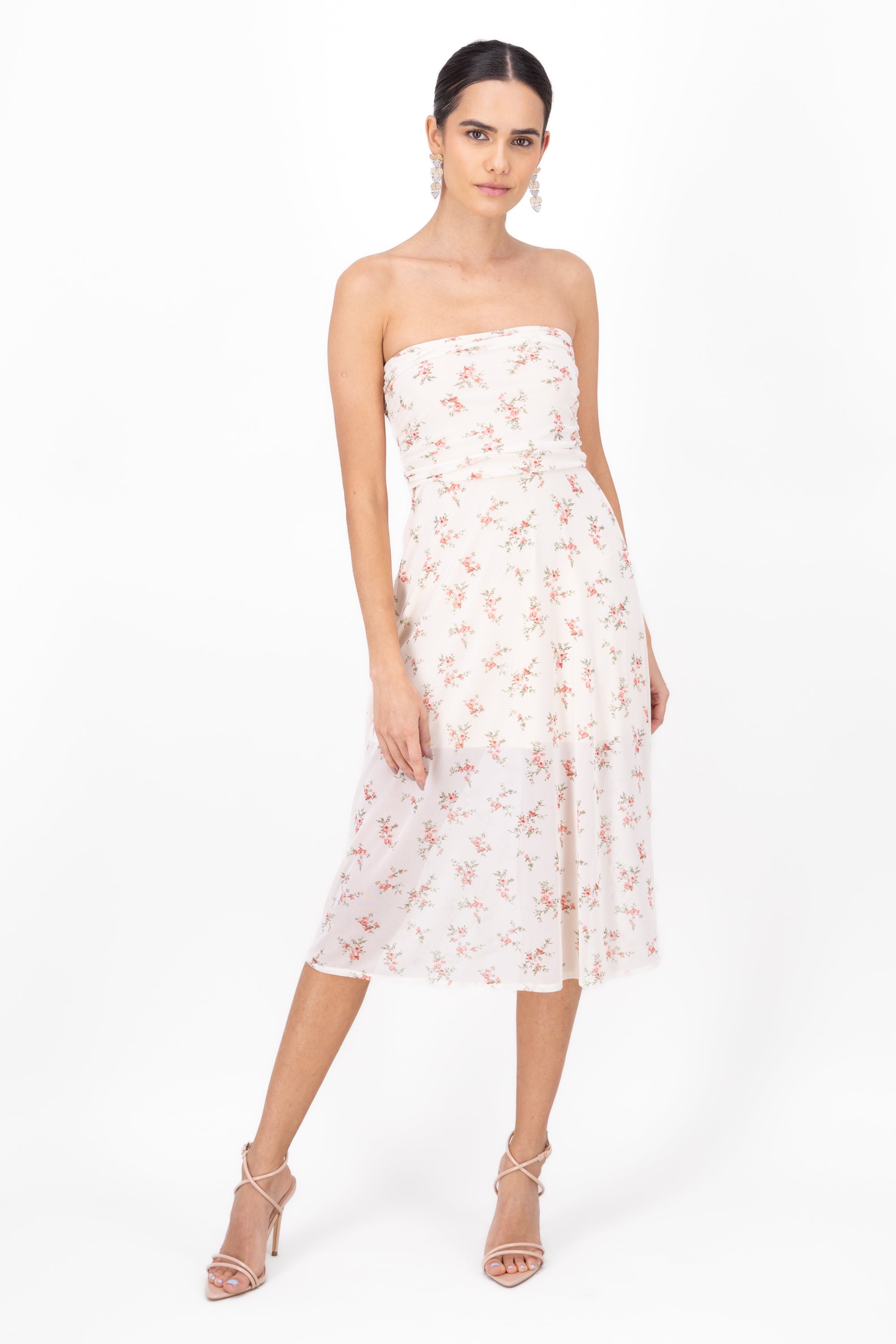 Drapeado Mesh Printed Flowers BEIGE