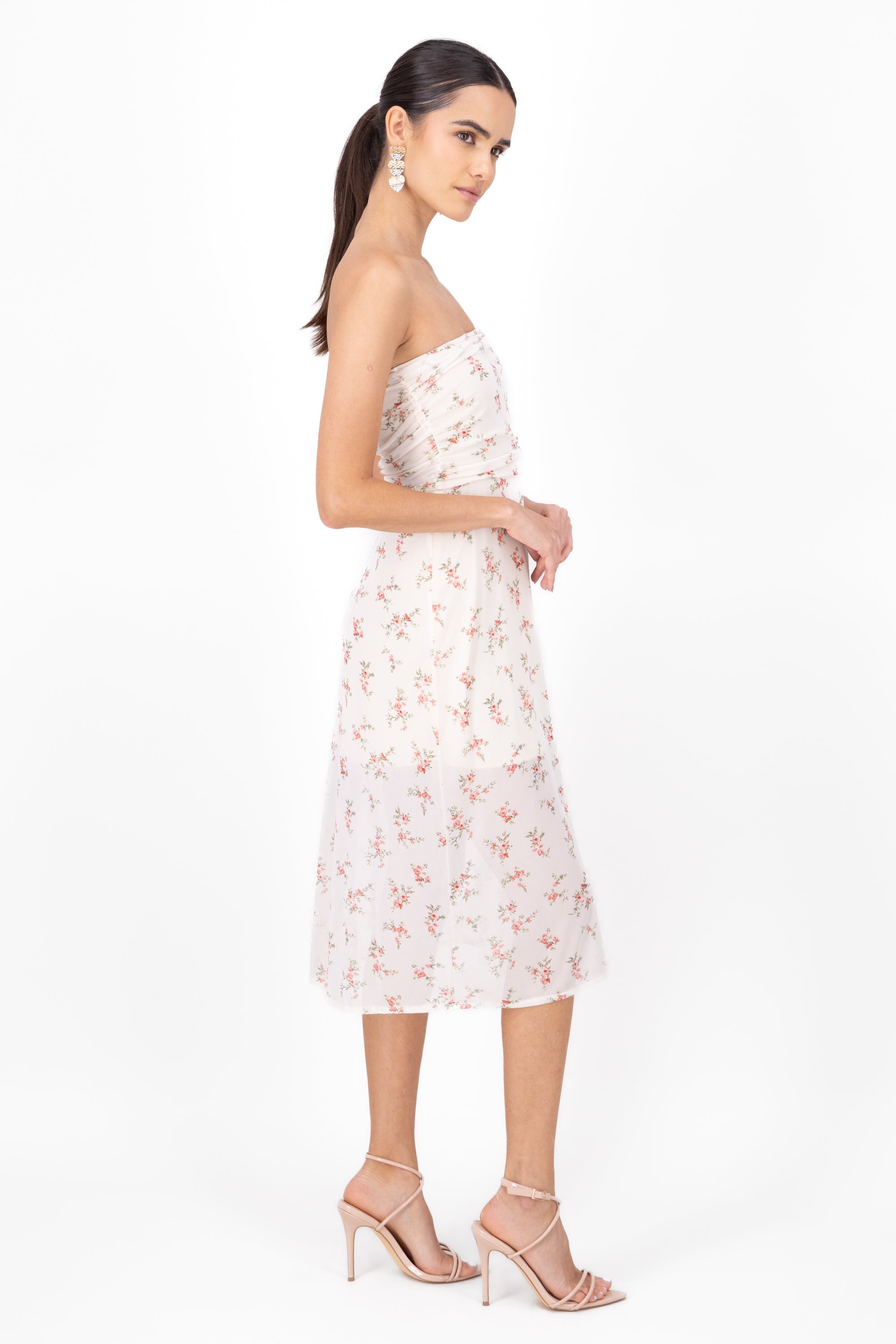 Drapeado Mesh Printed Flowers BEIGE