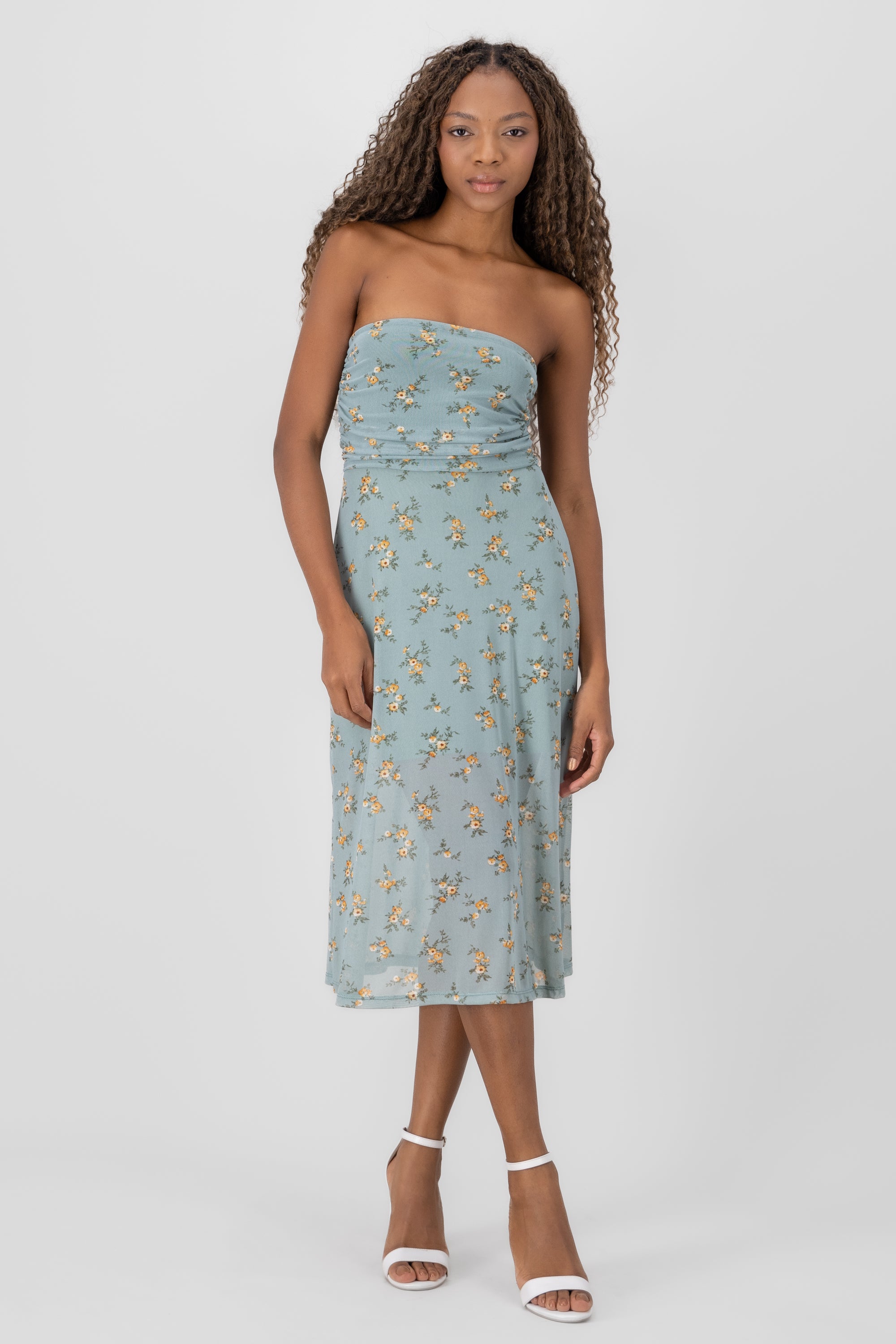 Drapeado Mesh Printed Flowers Sage