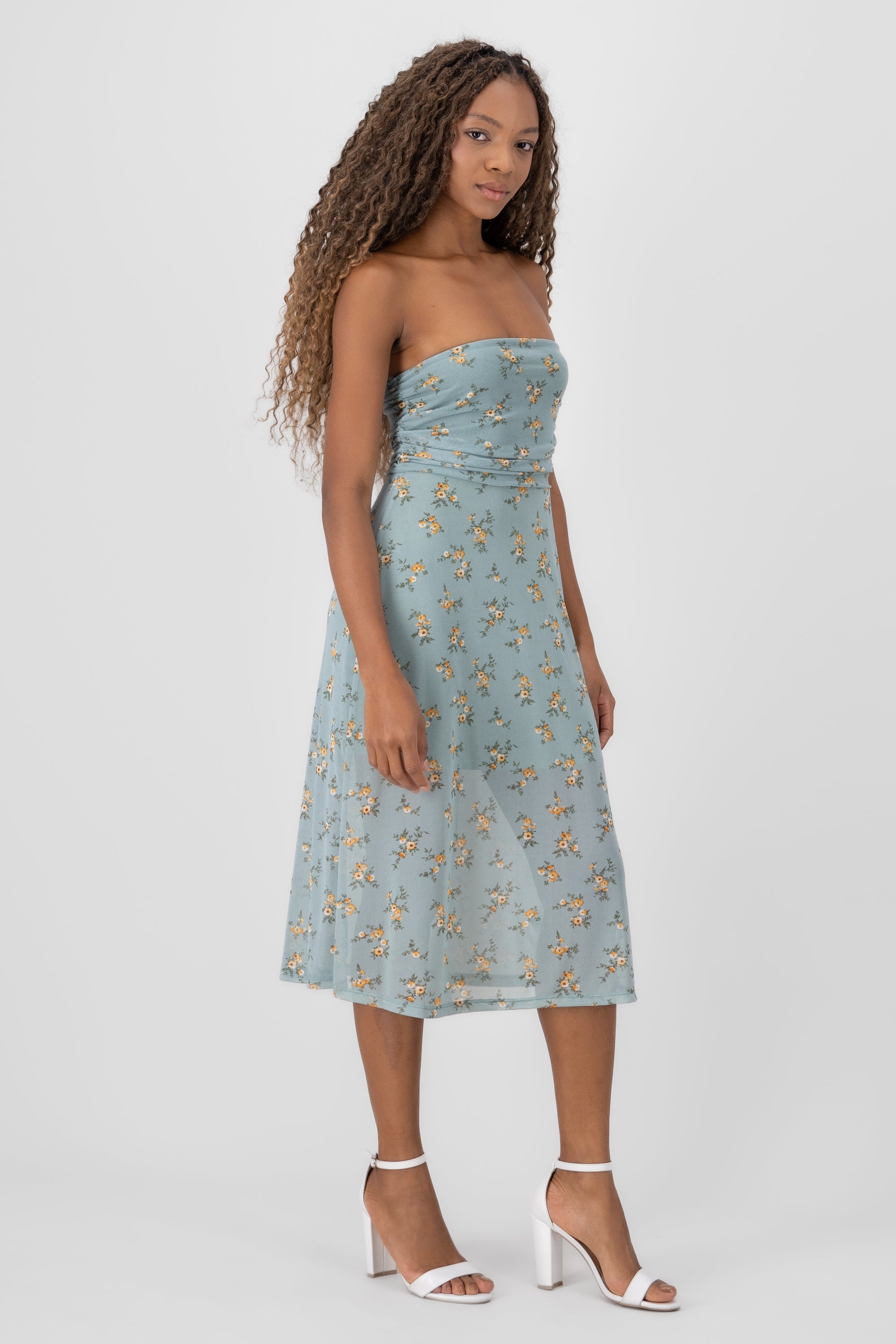 Drapeado Mesh Printed Flowers Sage