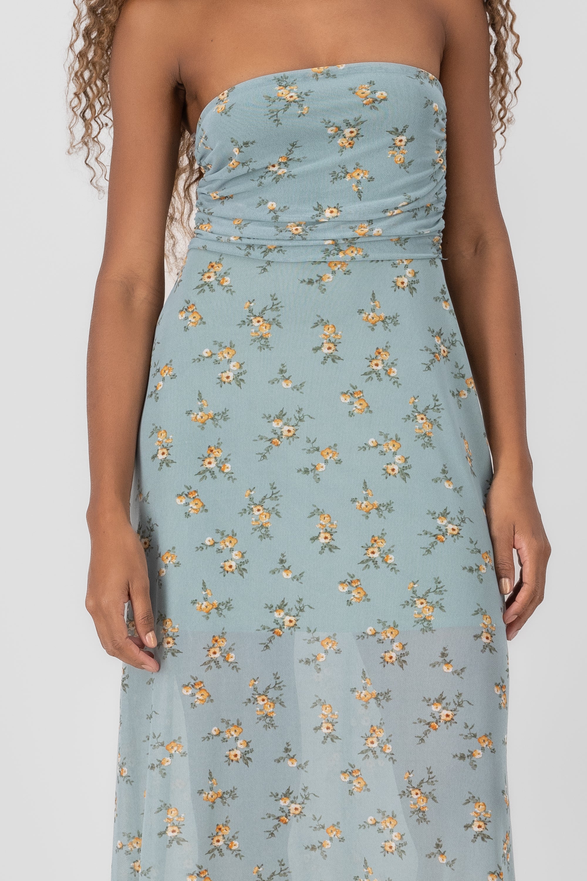 Drapeado Mesh Printed Flowers Sage