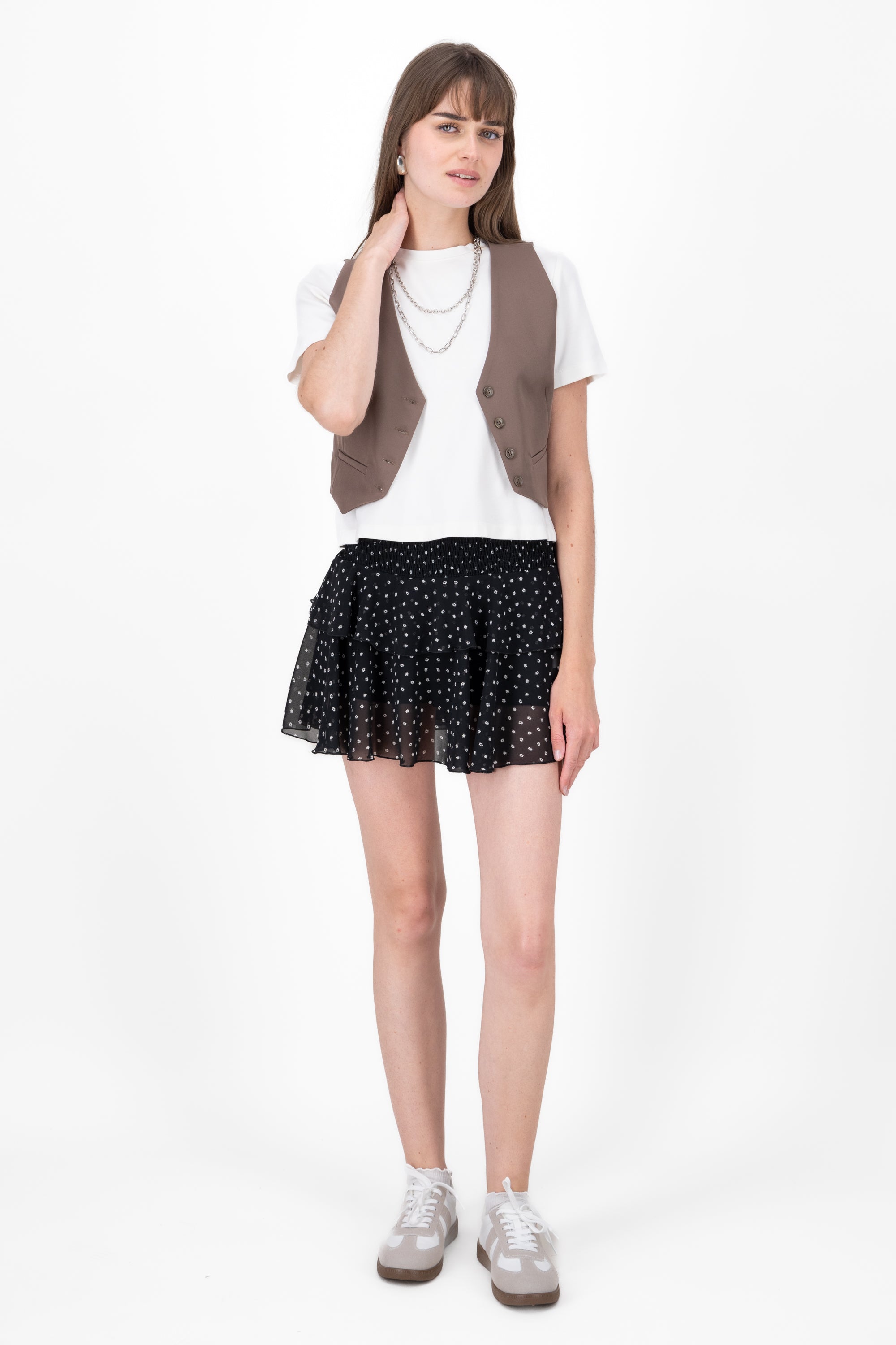 Falda doble olan detalle resorte NEGRO COMBO