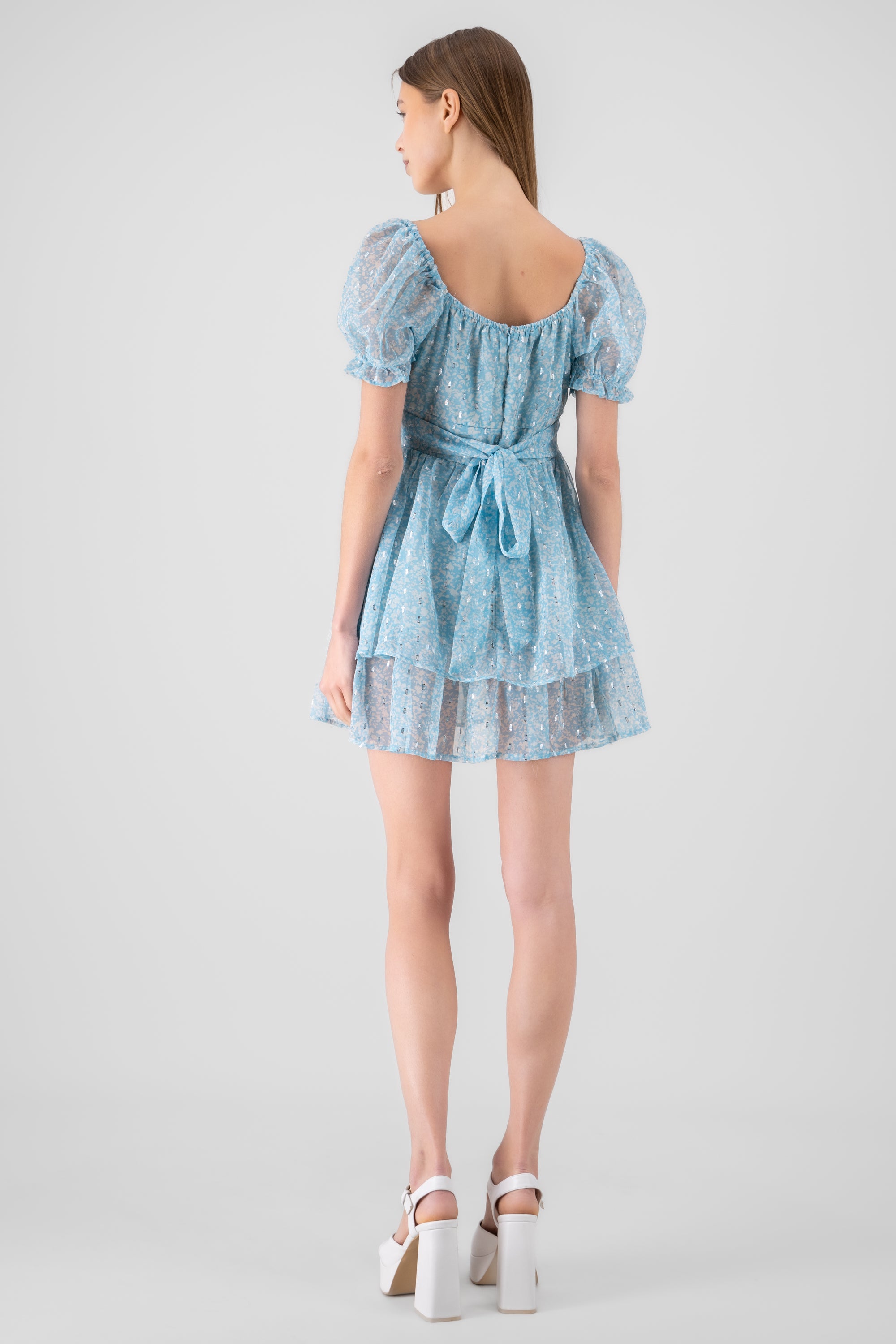 Vestido de olanes con puntos de lurex TURQUESA
