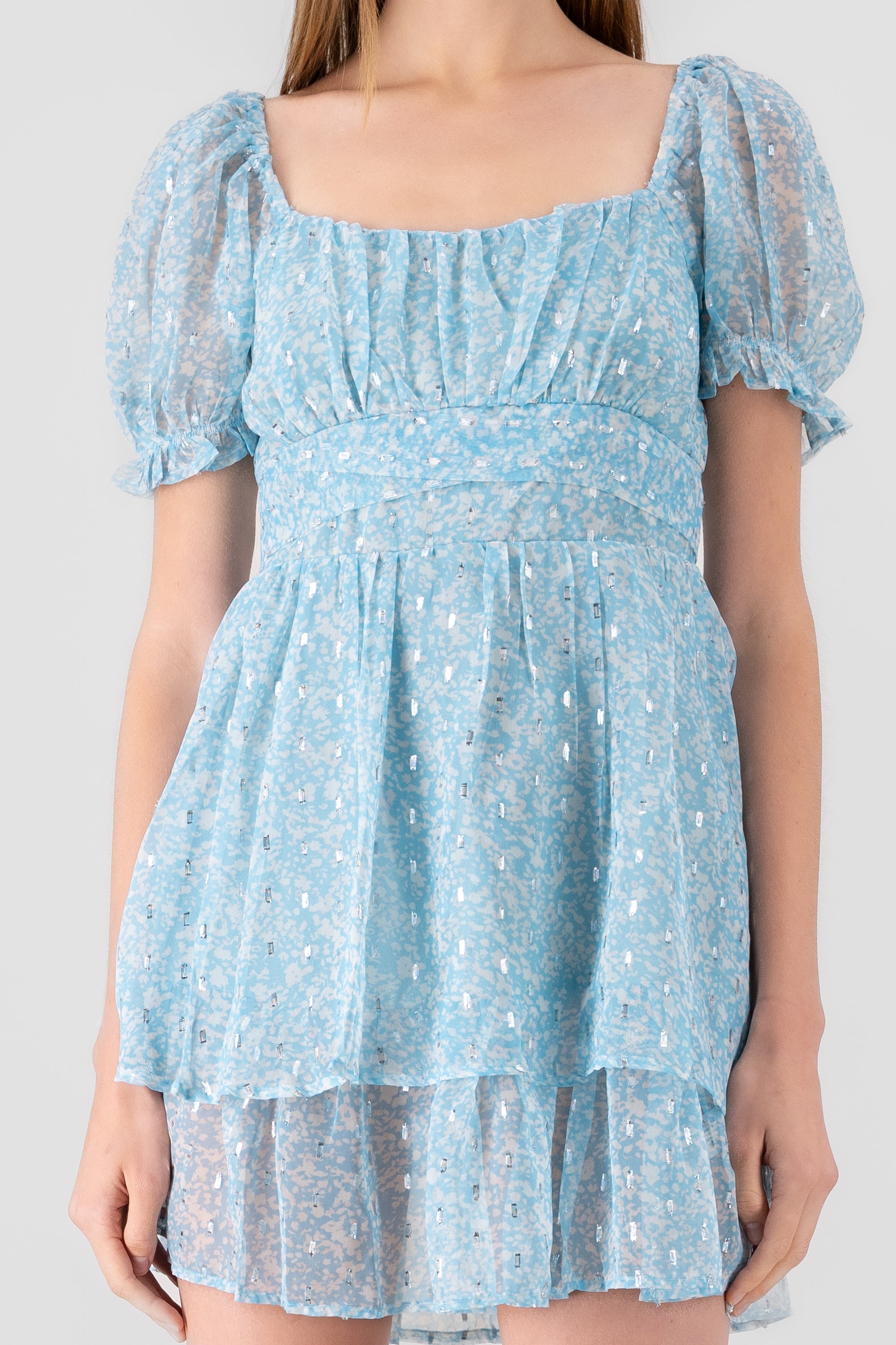 Vestido de olanes con puntos de lurex TURQUESA