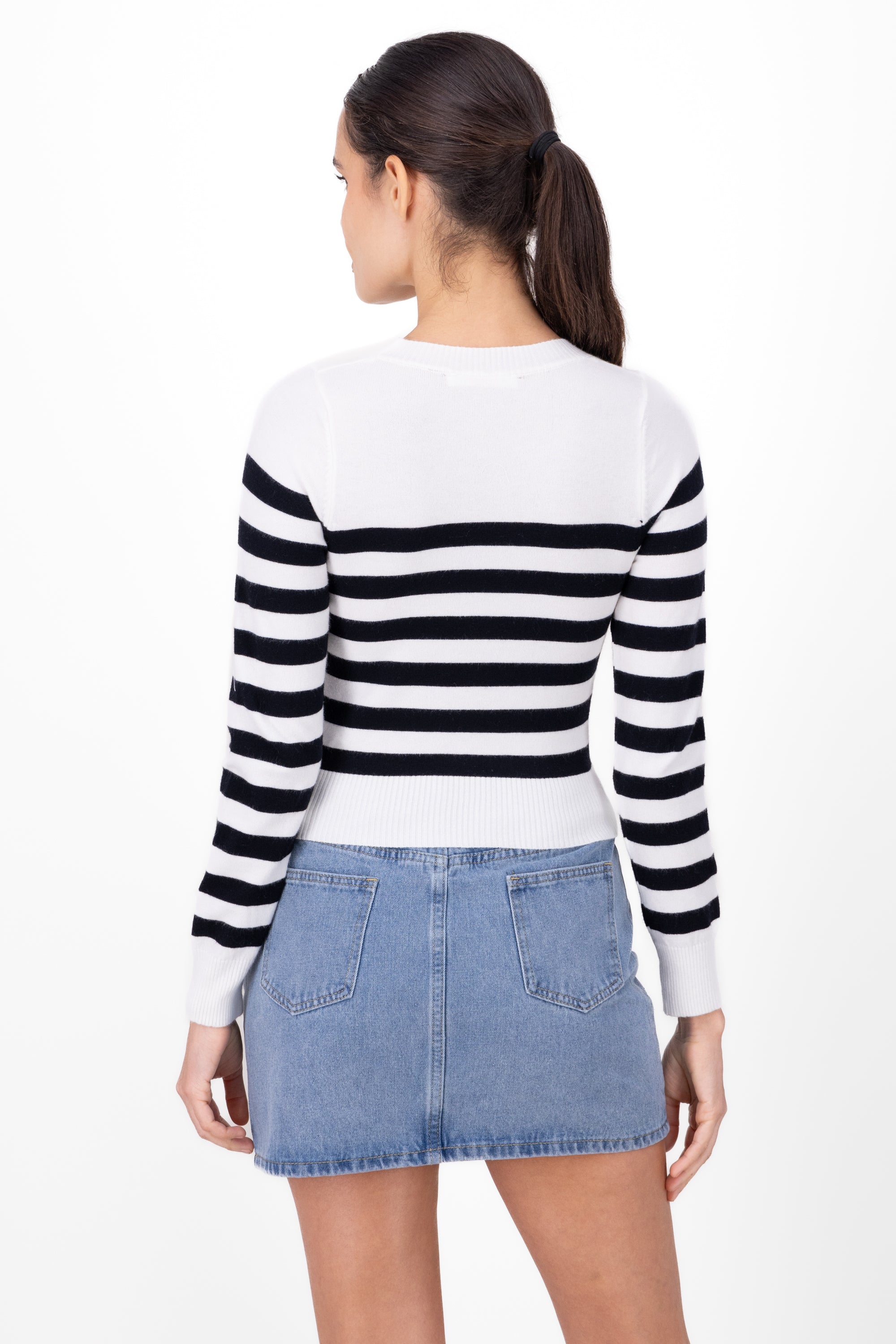 Long -sleeved stripe nueter White Combo