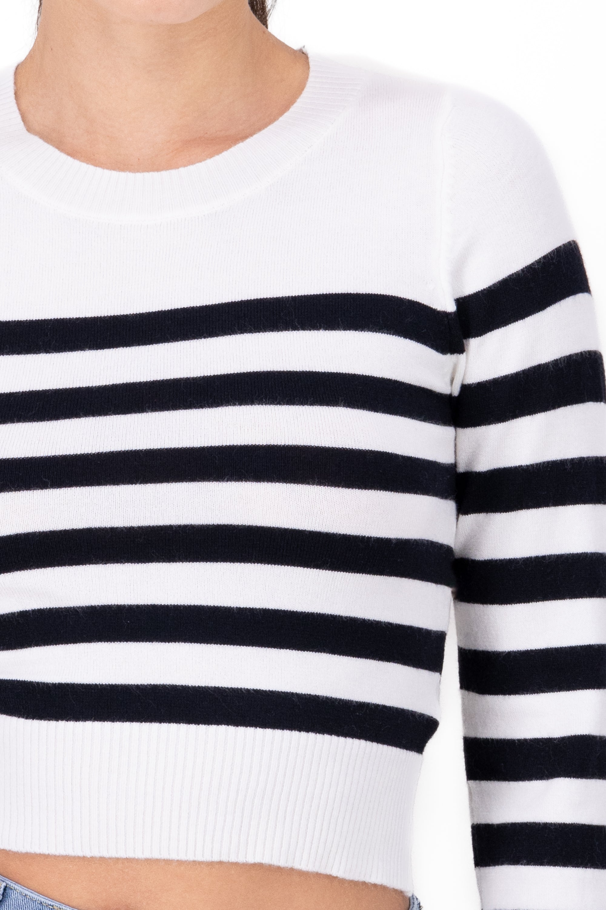 Long -sleeved stripe nueter White Combo