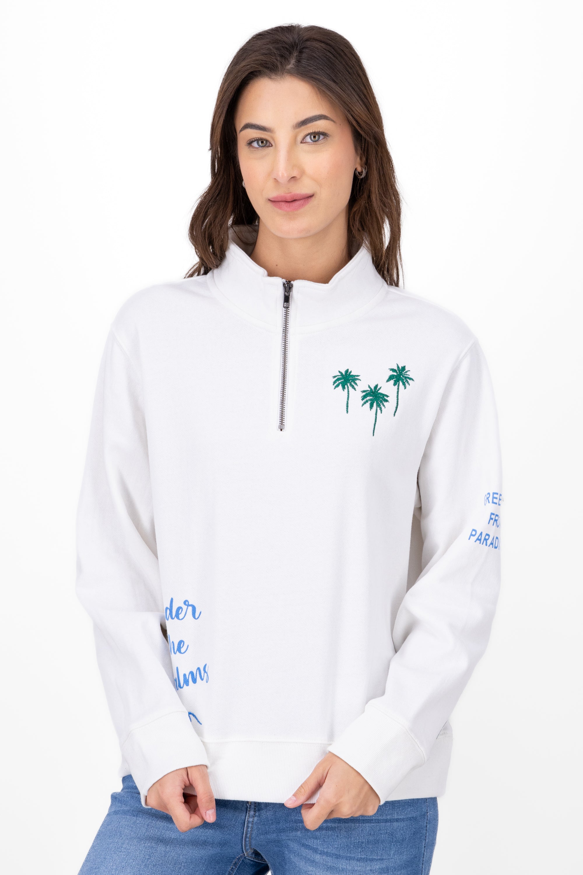 Sudadera oversized palmas bordadas BLANCO