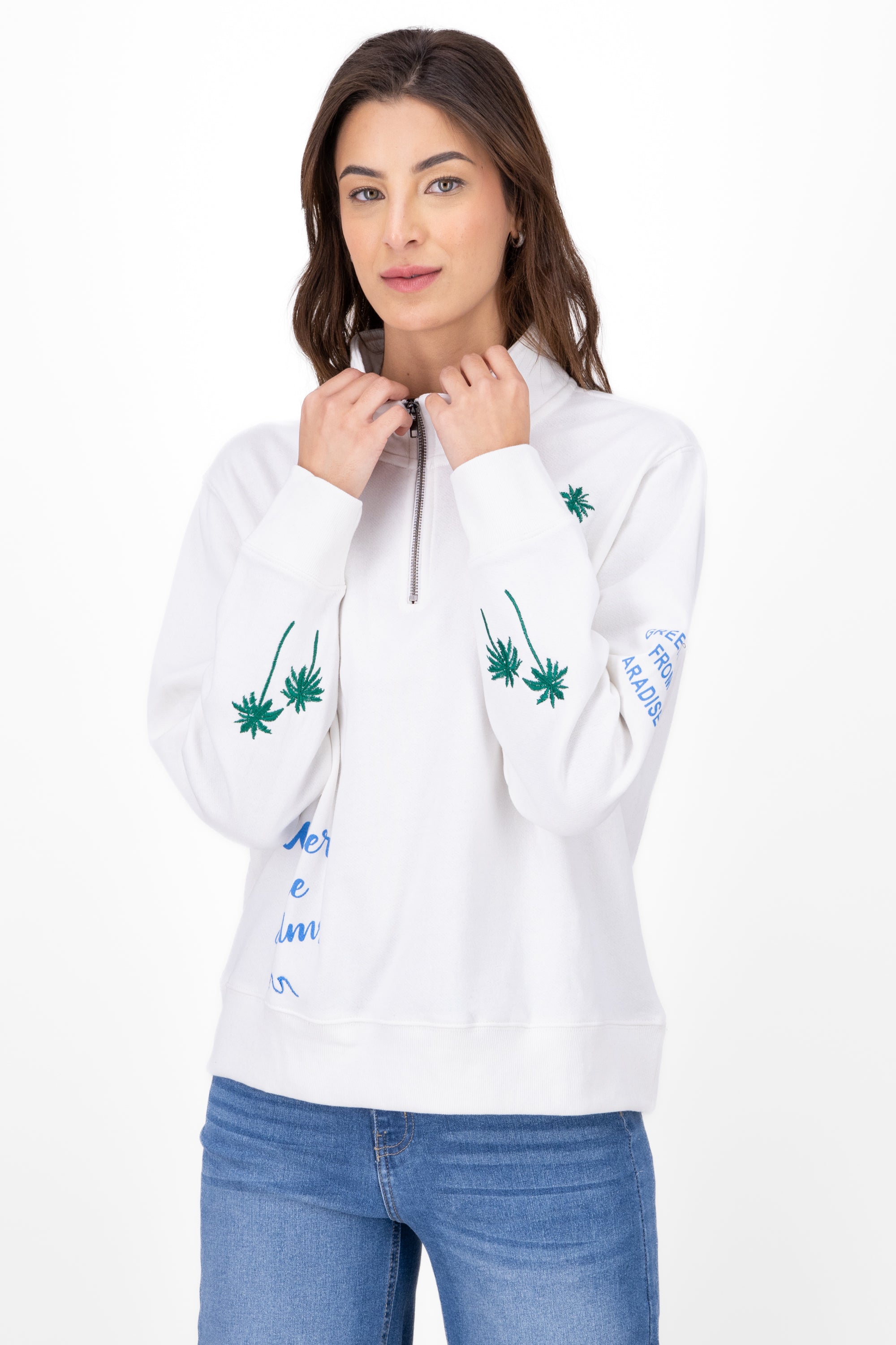 Sudadera oversized palmas bordadas BLANCO