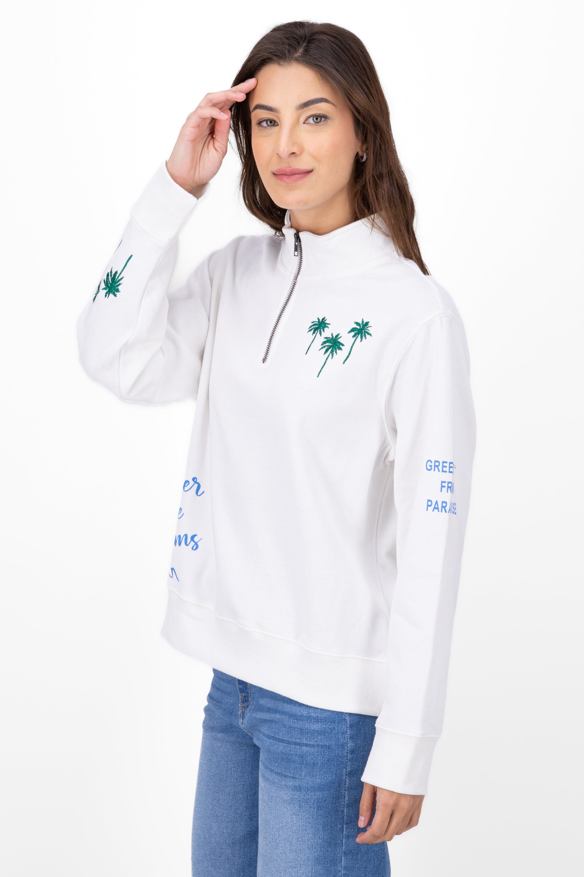 Sudadera oversized palmas bordadas BLANCO