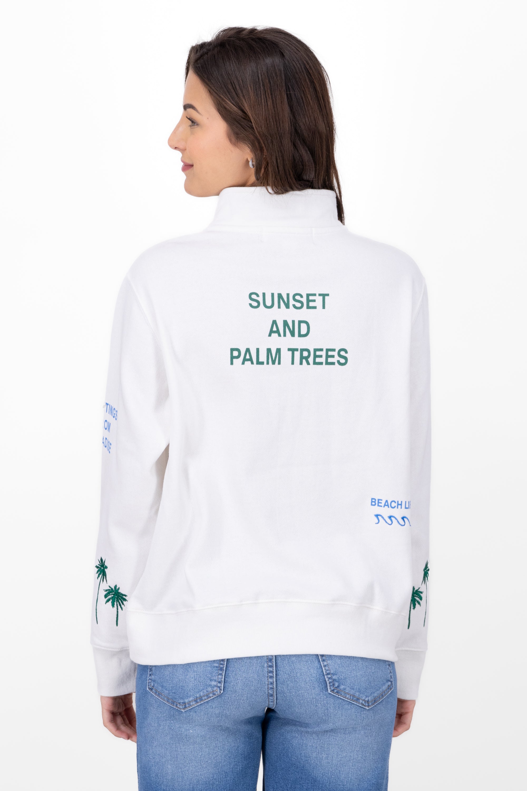 Sudadera oversized palmas bordadas BLANCO