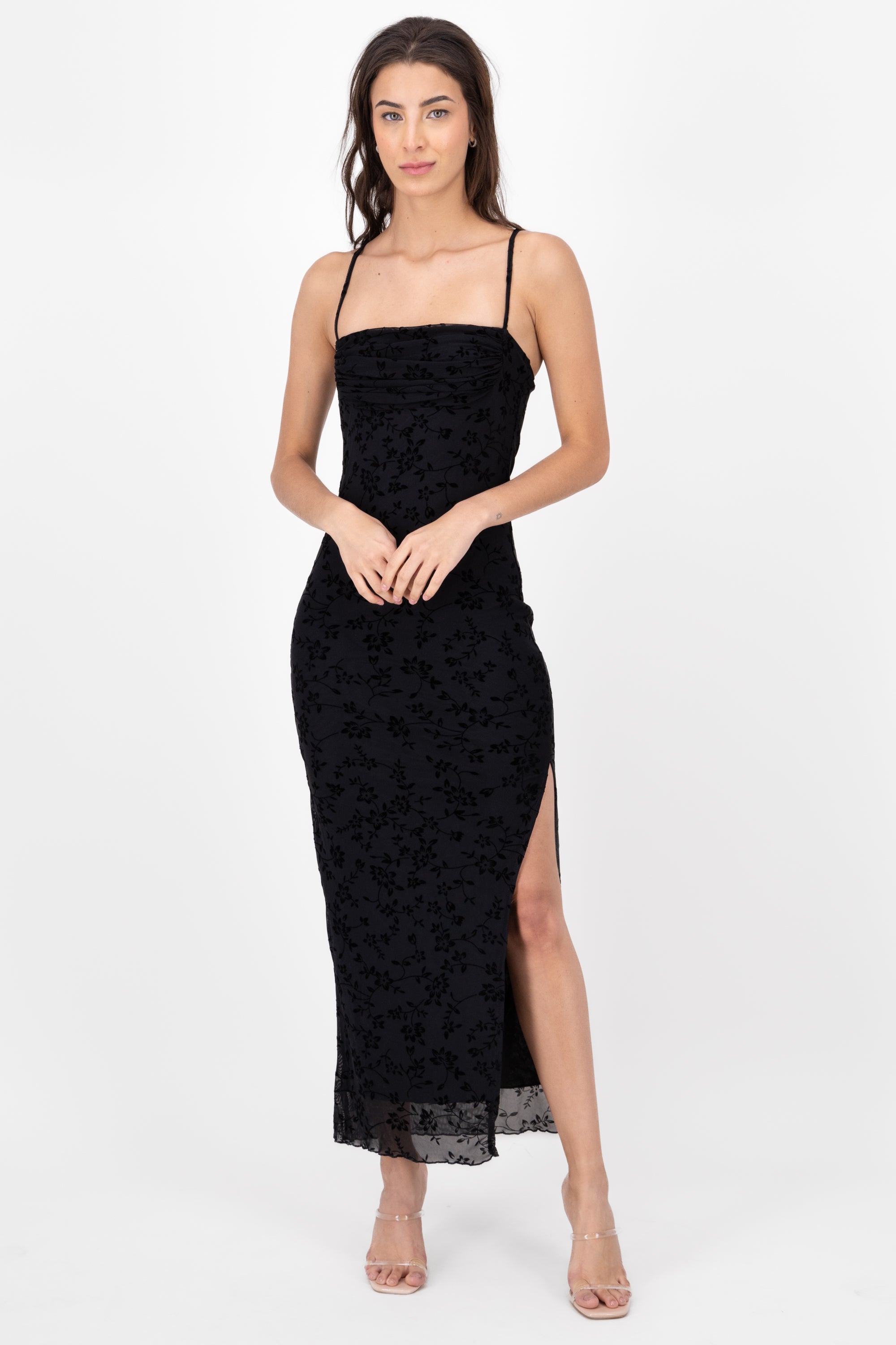 Vestido Maxi Mesh Flock NEGRO