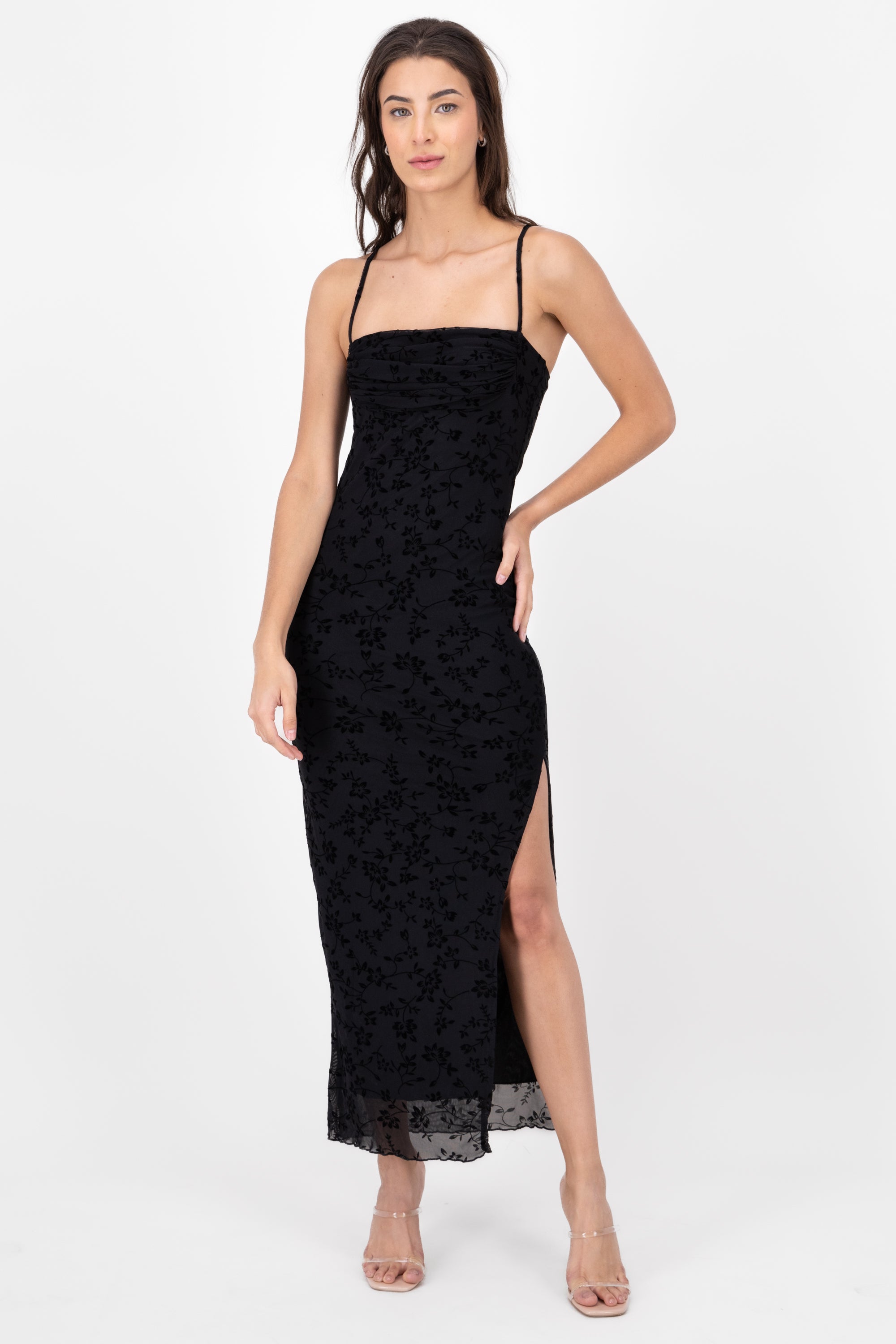 Vestido Maxi Mesh Flock NEGRO