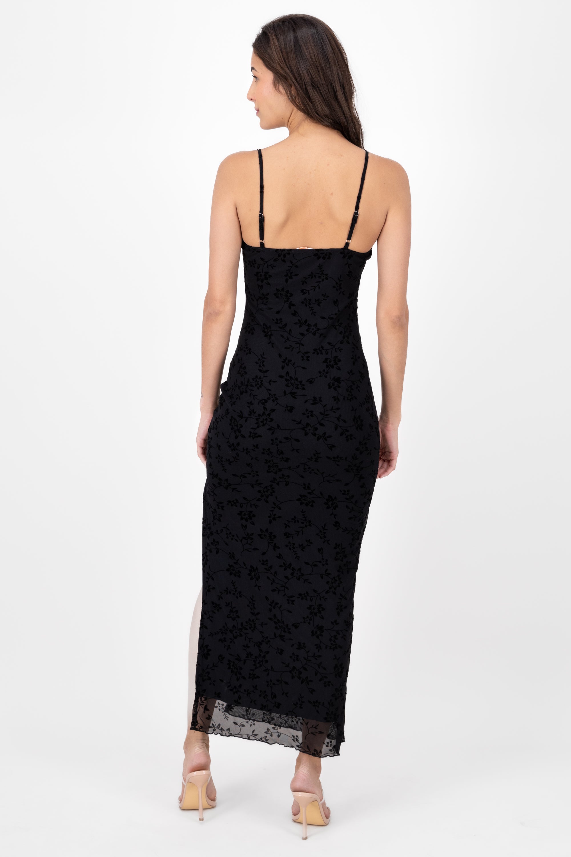 Vestido Maxi Mesh Flock NEGRO