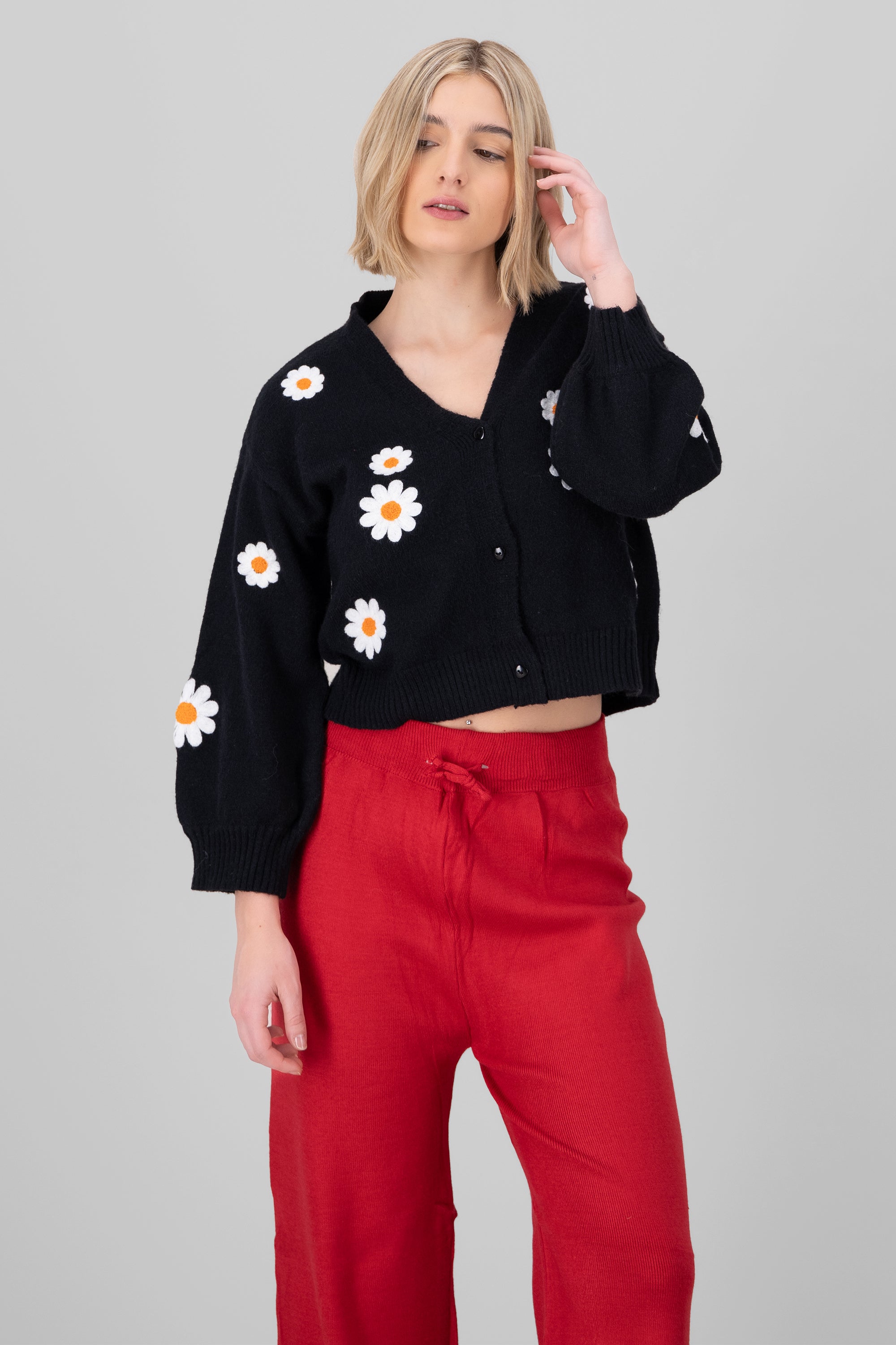 Cardigan flores margaritas NEGRO COMBO