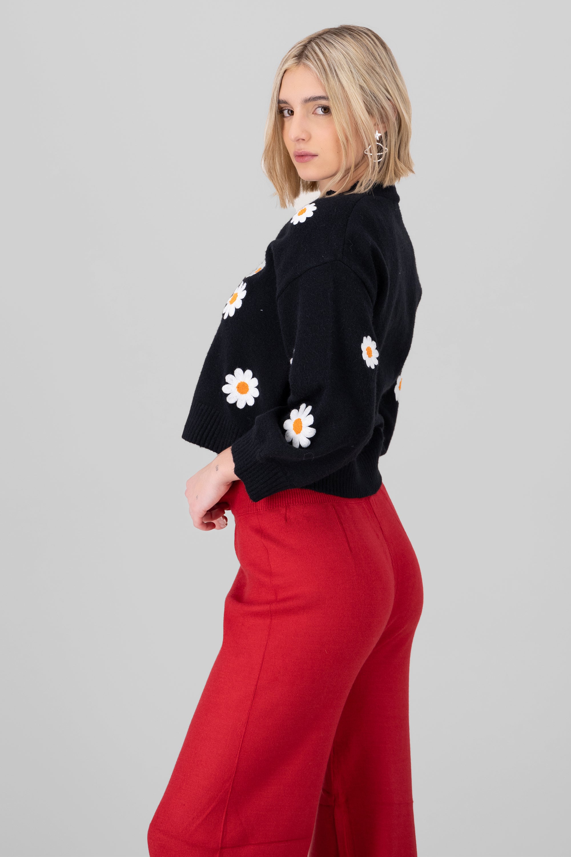 Cardigan flores margaritas NEGRO COMBO