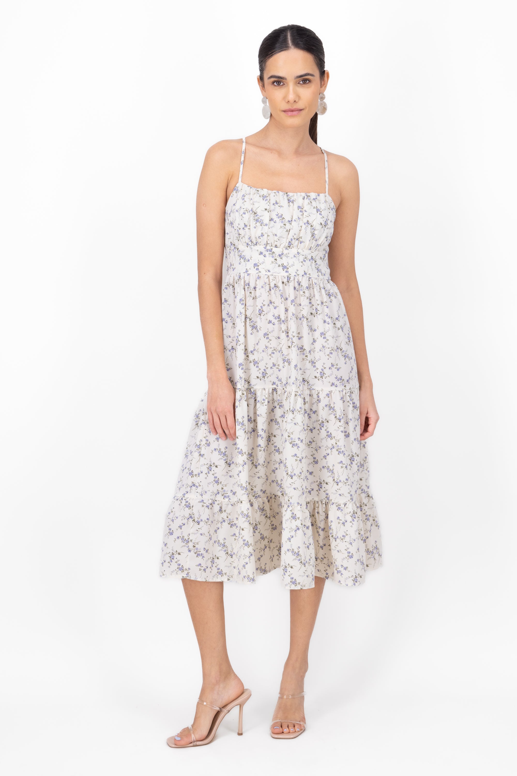 Vestido midi flores HUESO COMBO