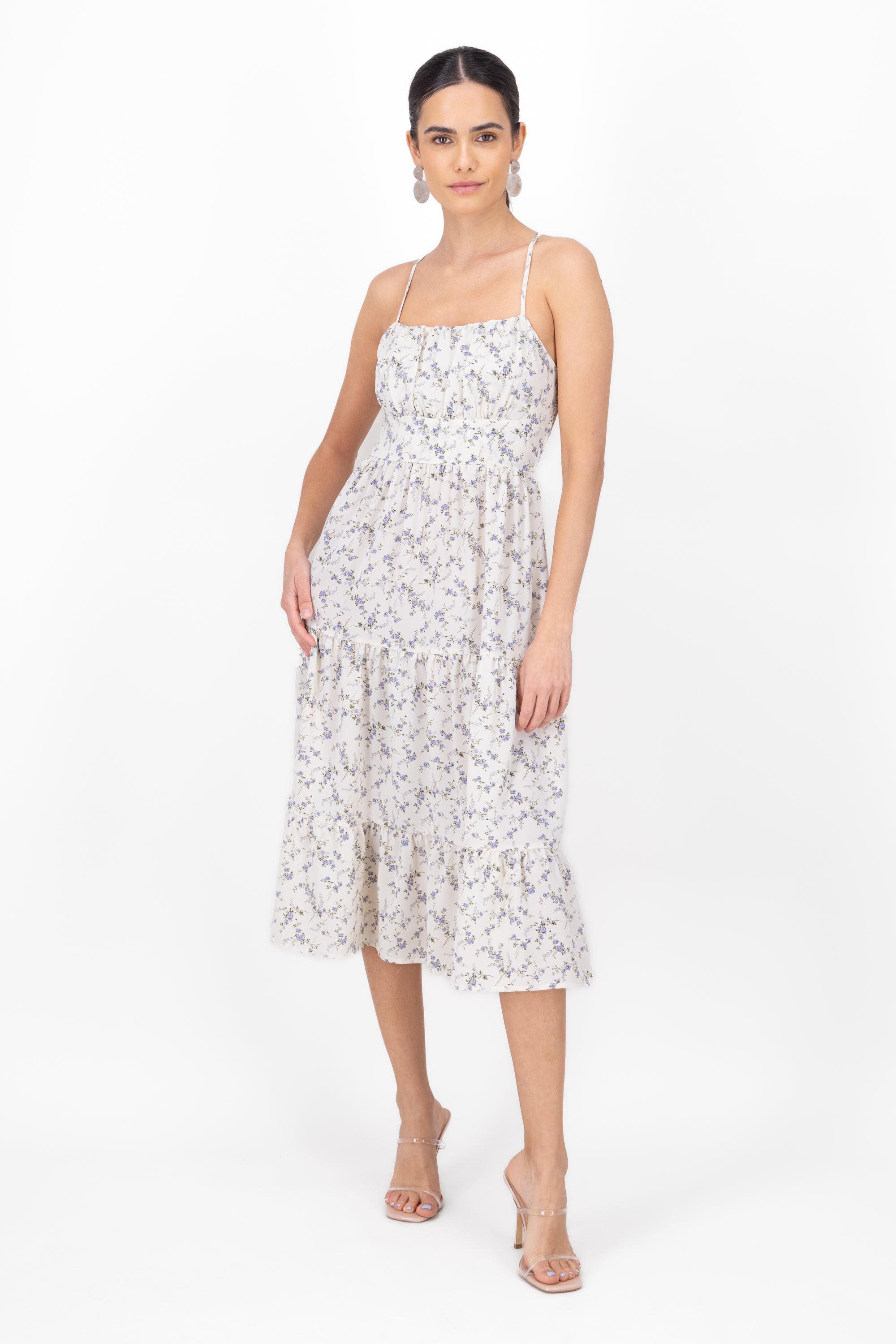 Vestido midi flores HUESO COMBO