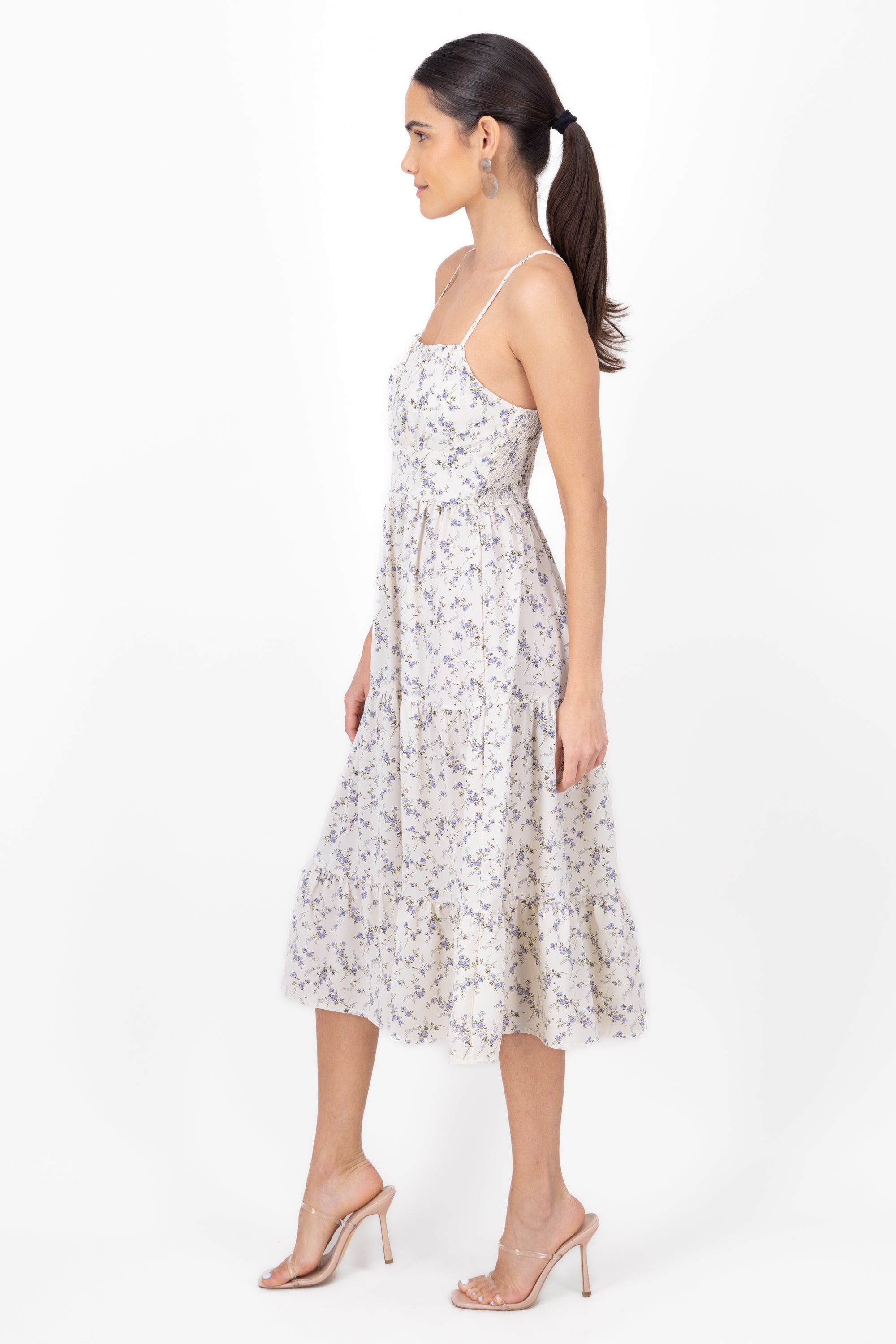 Vestido midi flores HUESO COMBO
