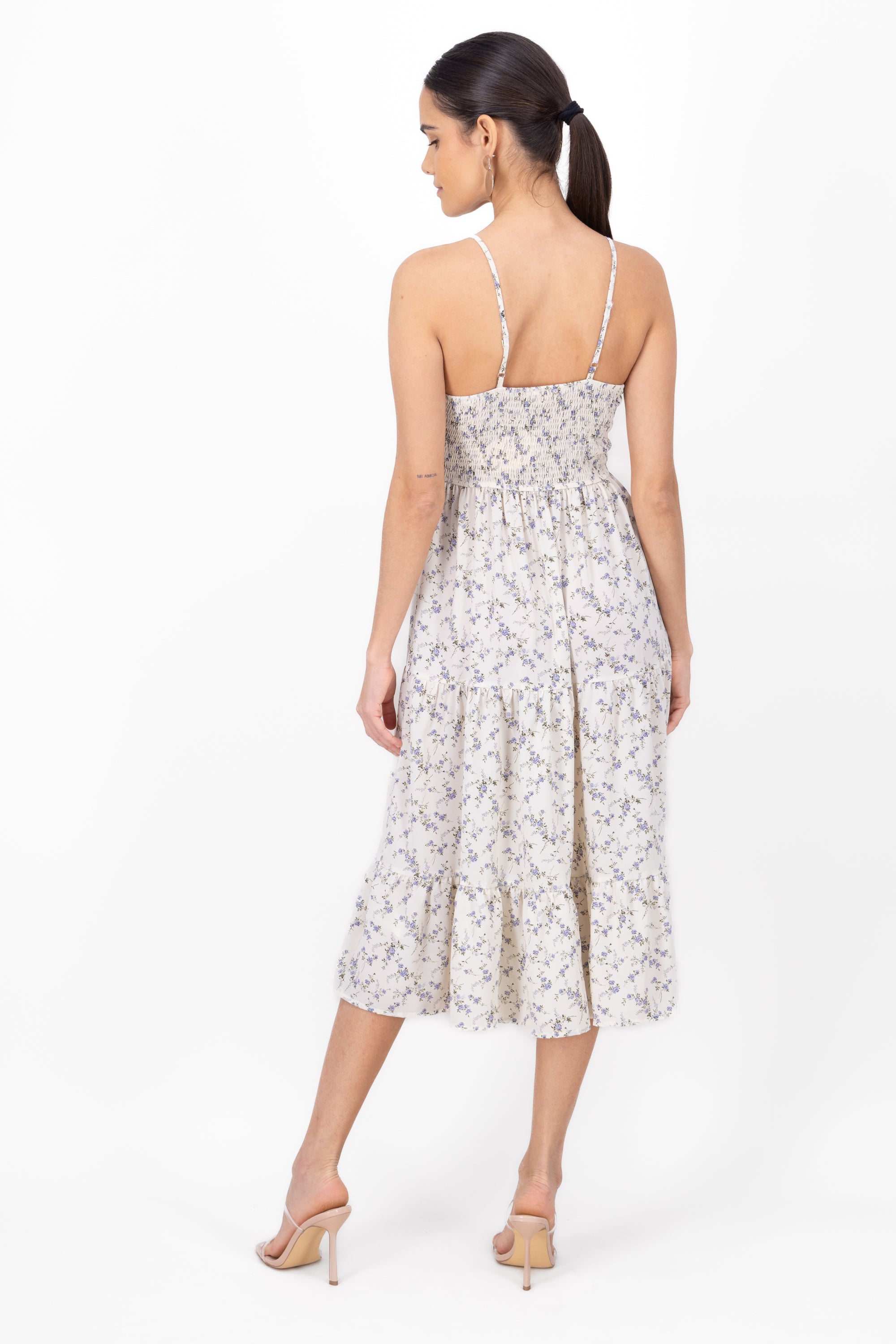 Vestido midi flores HUESO COMBO