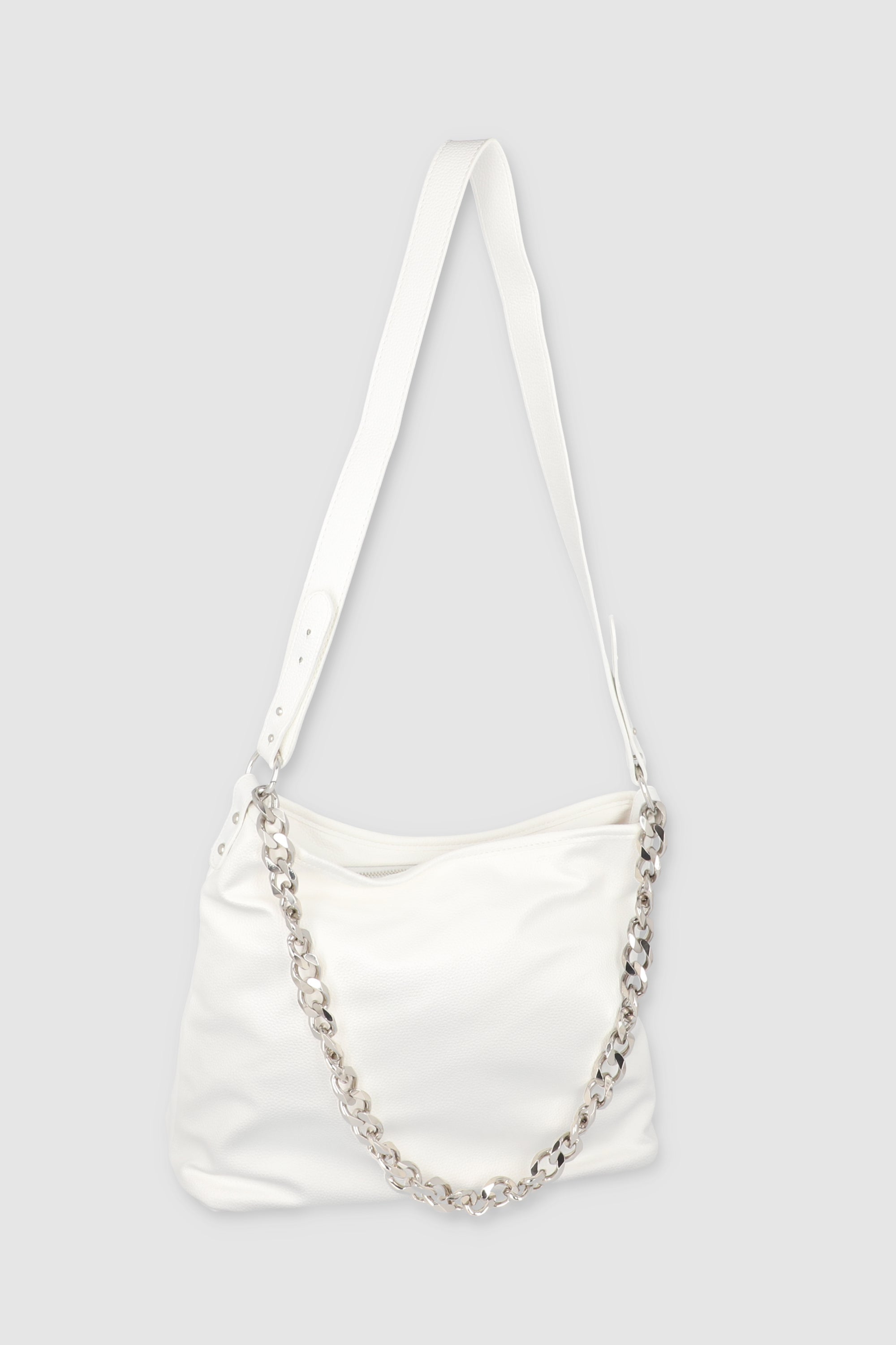 Slouchy chain shoulder bag WHITE