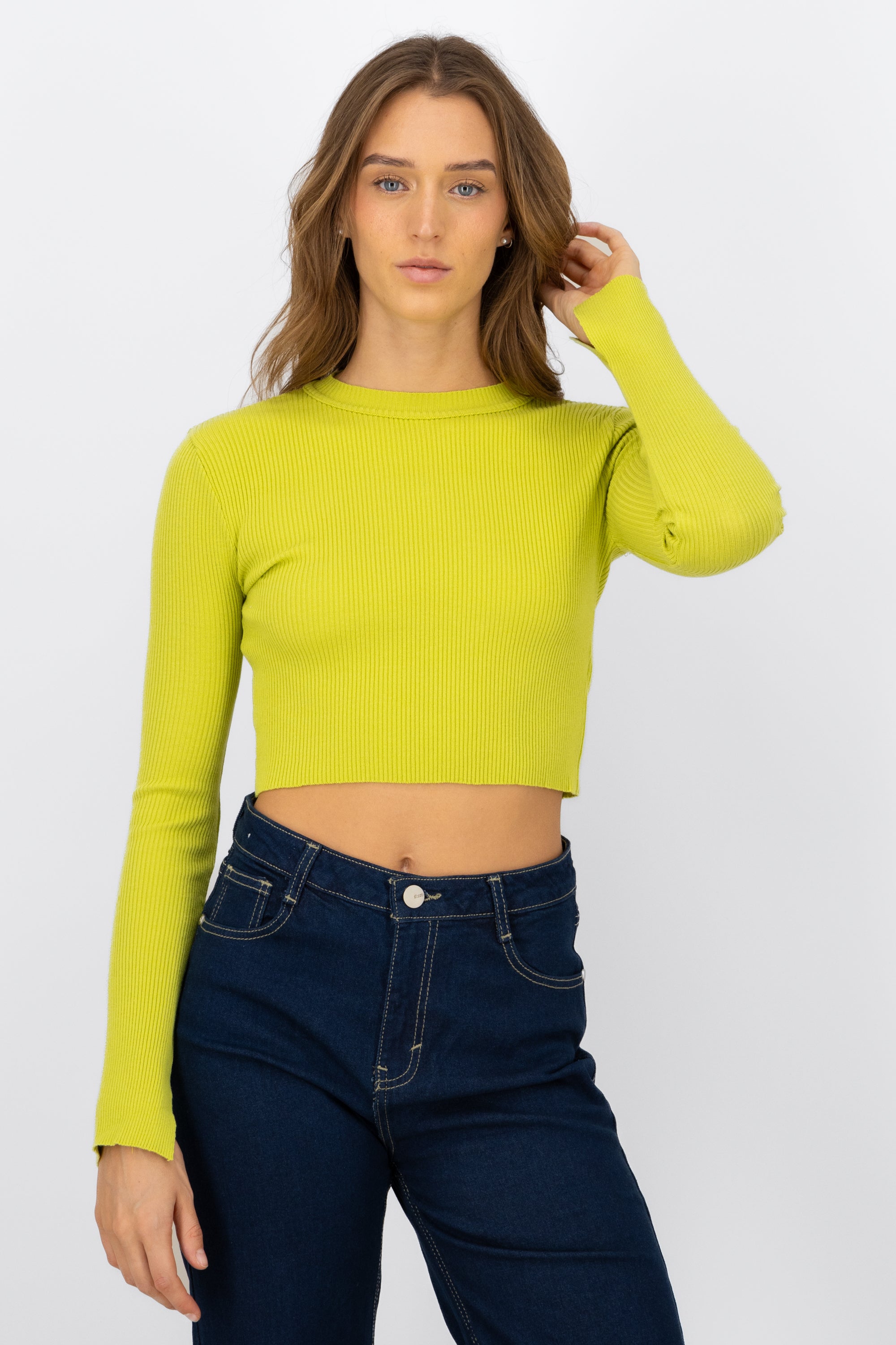 Light sleeve Sweater round neck round Lima green