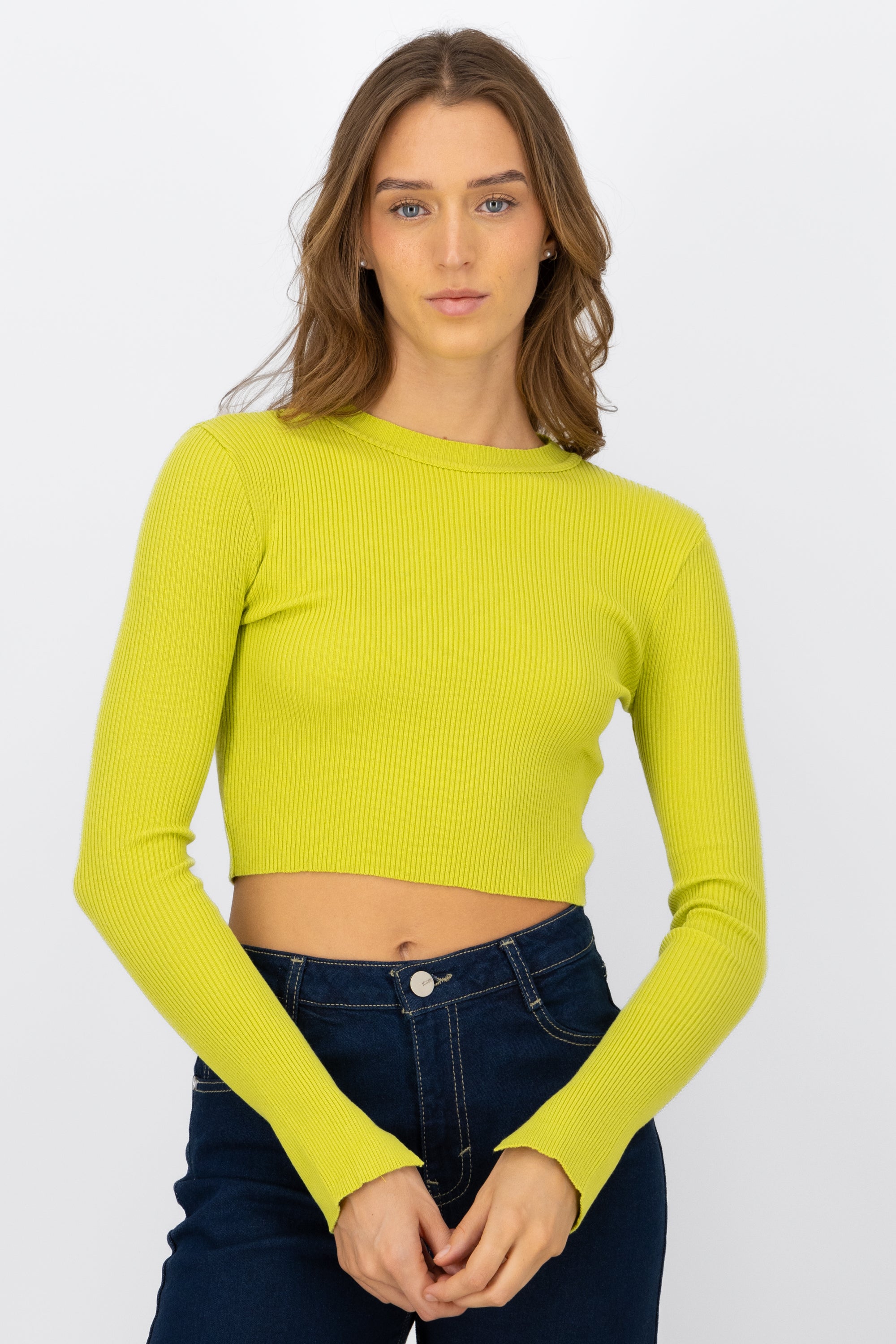 Light sleeve Sweater round neck round Lima green