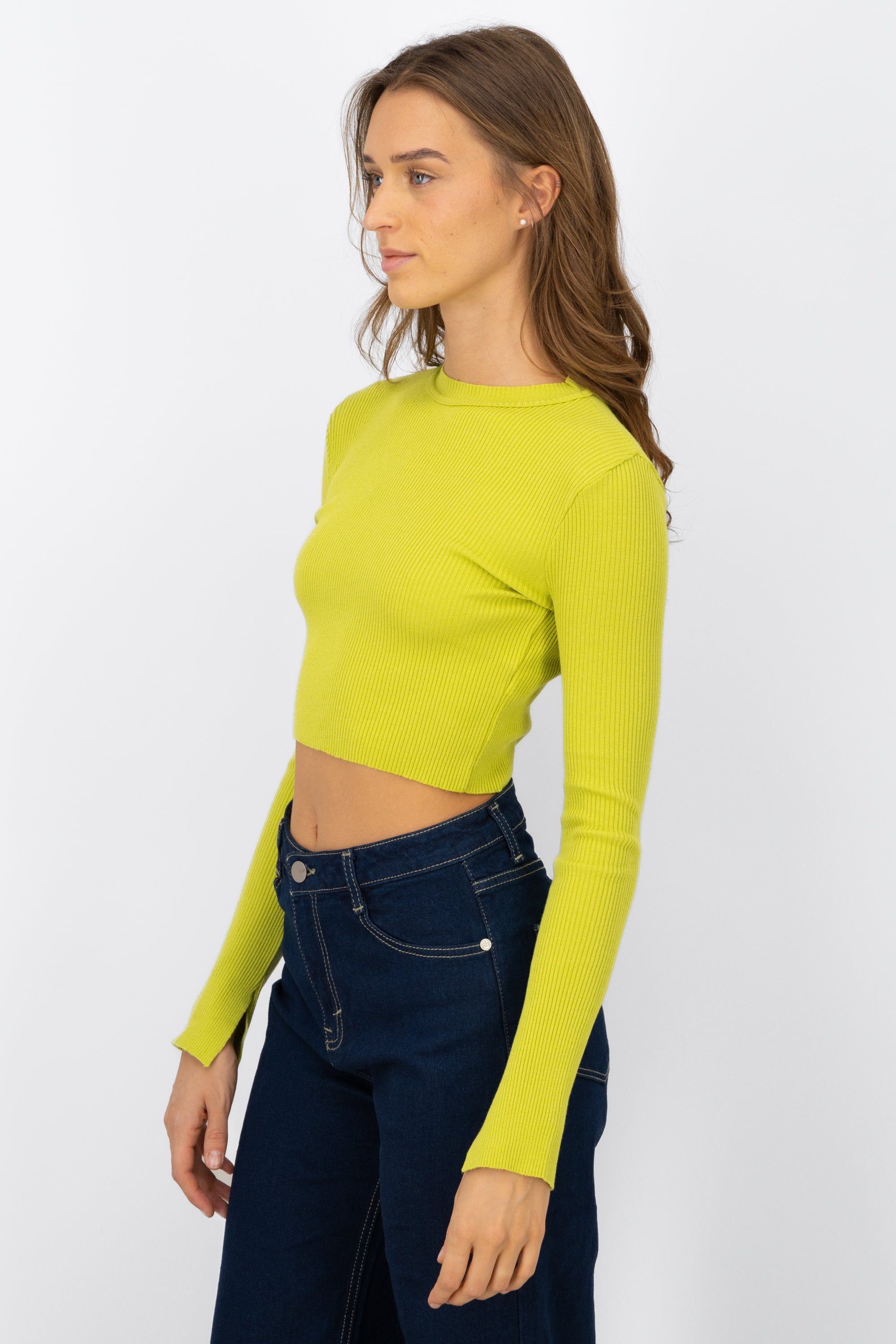 Light sleeve Sweater round neck round Lima green