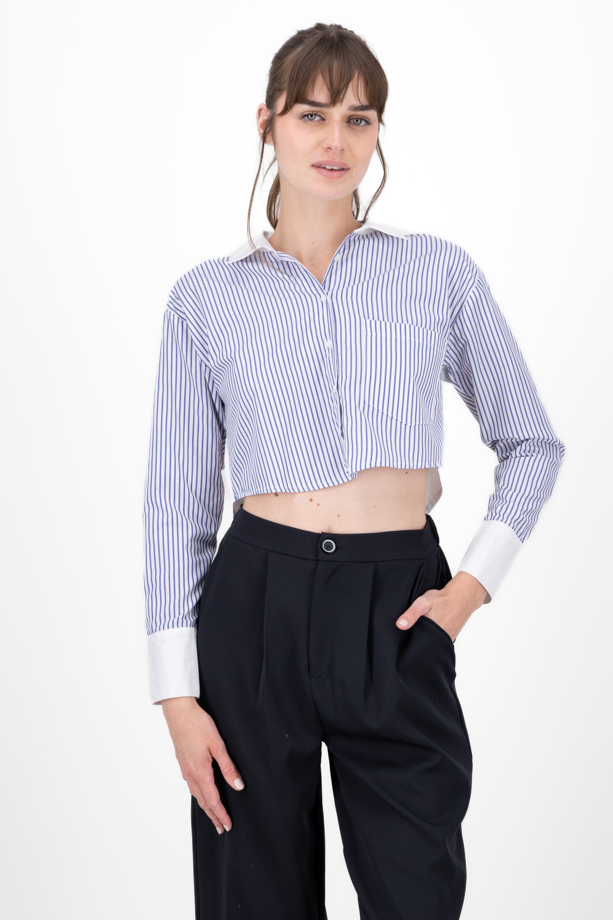 Camisa crop rayas combinada AZUL COMBO