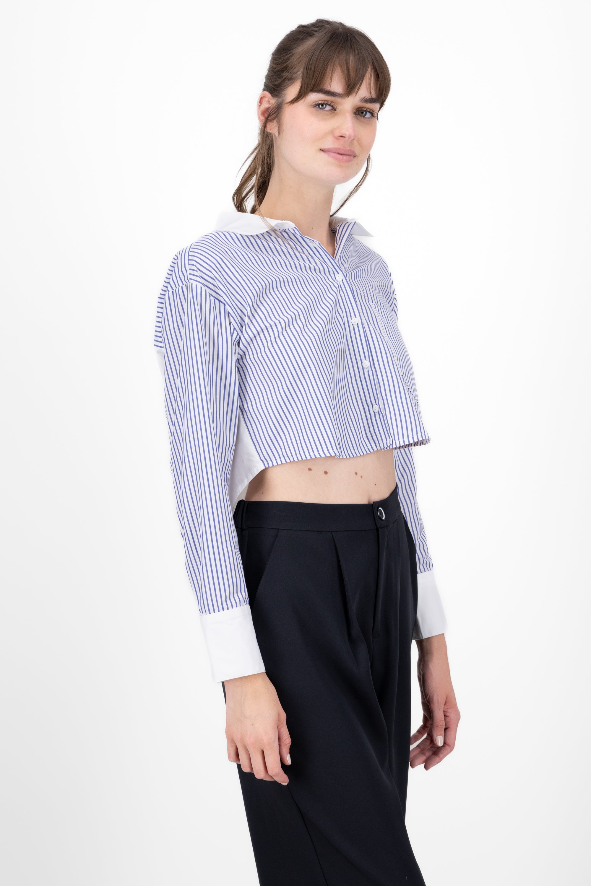 Camisa crop rayas combinada AZUL COMBO