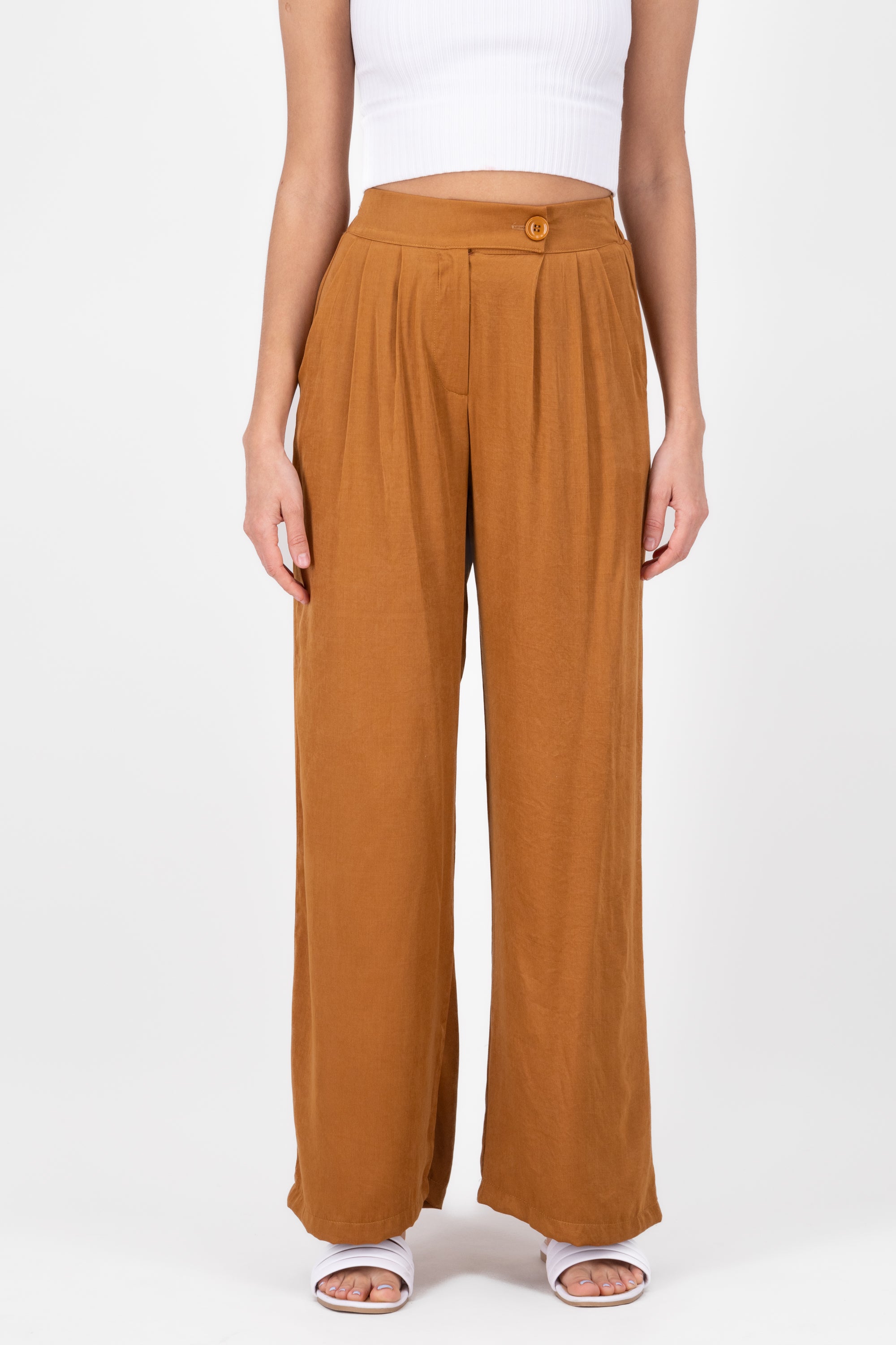 Pantalon fluido detalle boton COBRE