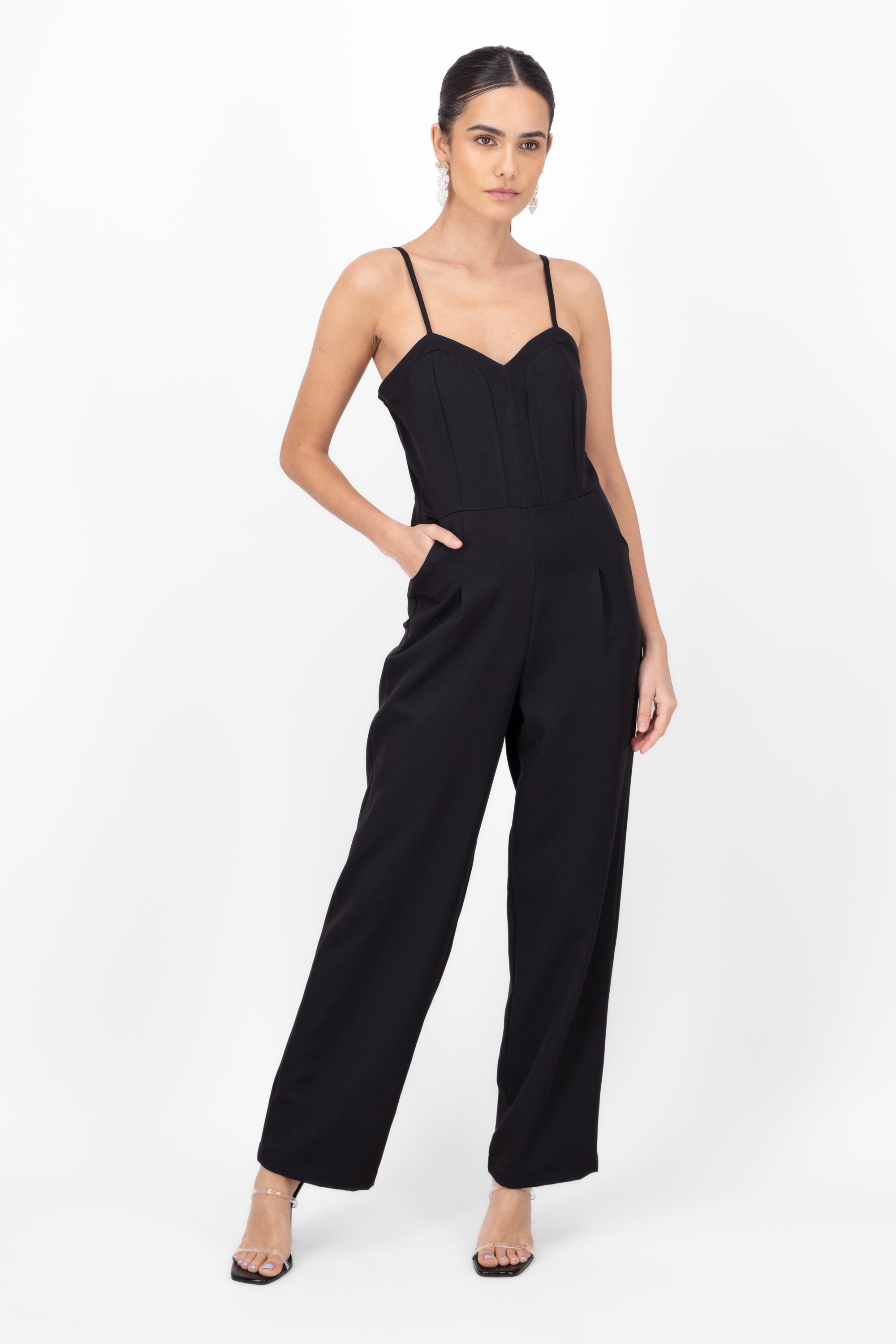 Jumpsuit long braces BLACK