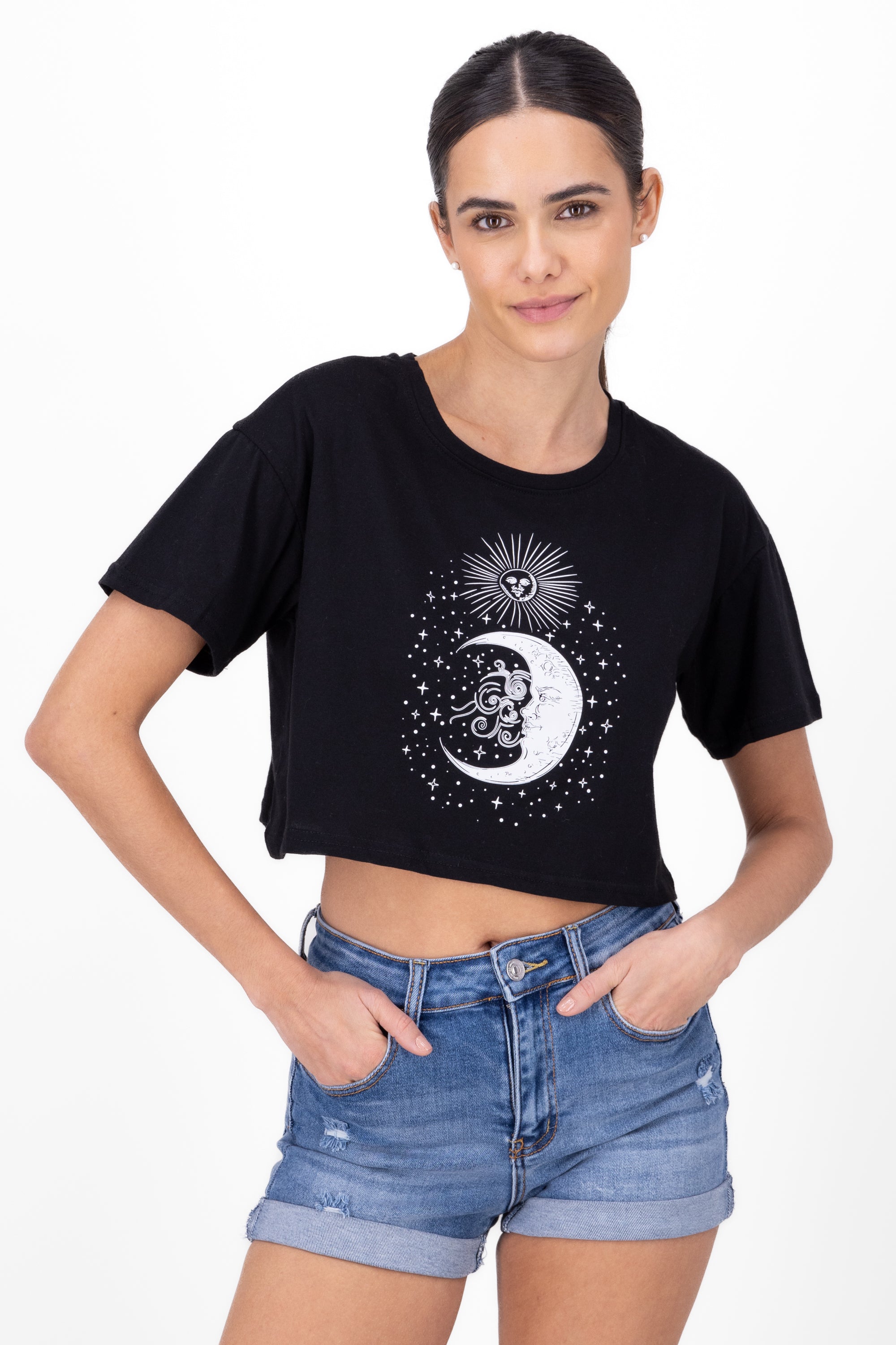 Playera Luna y sol corta NEGRO COMBO