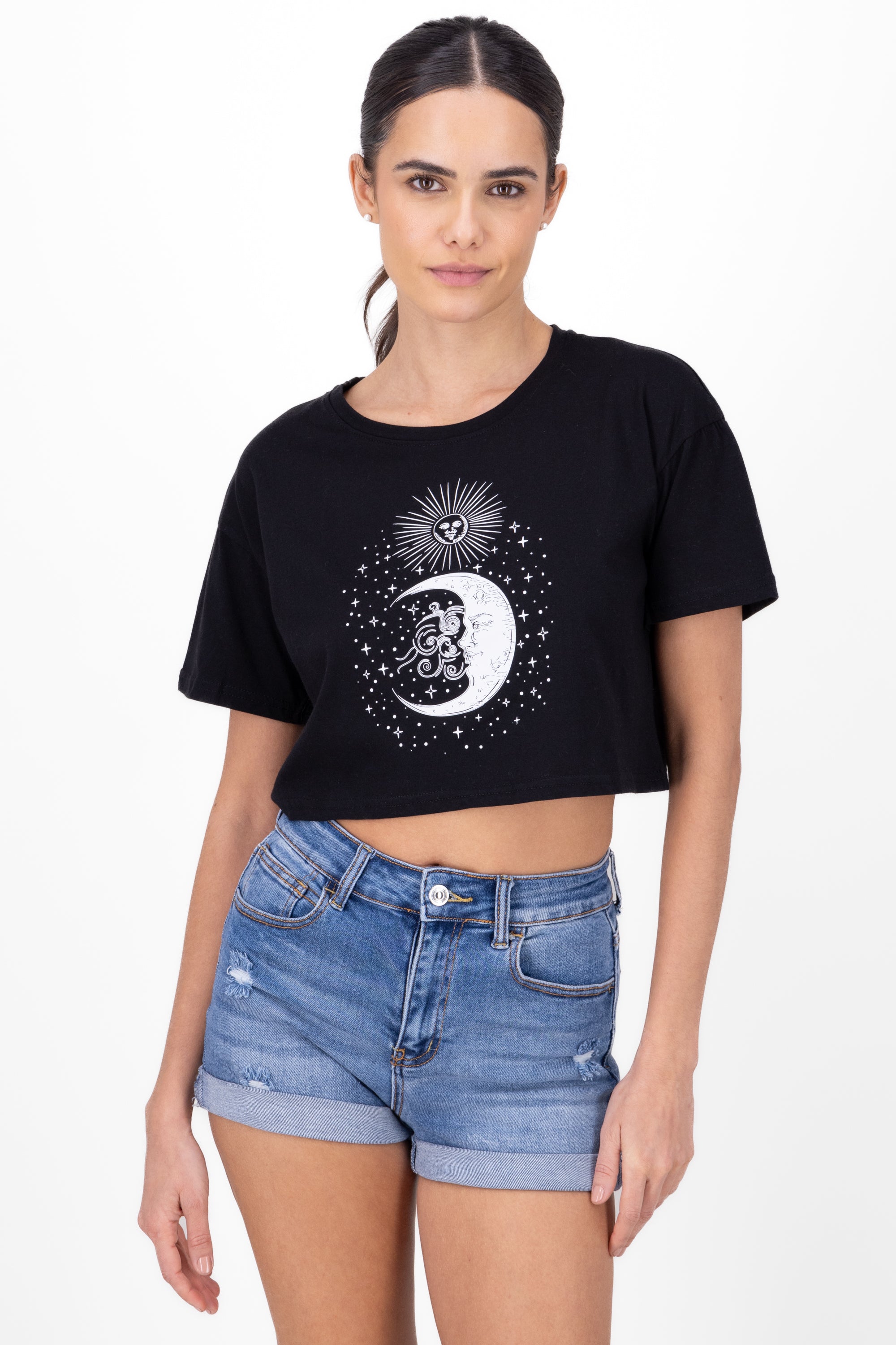 Playera Luna y sol corta NEGRO COMBO