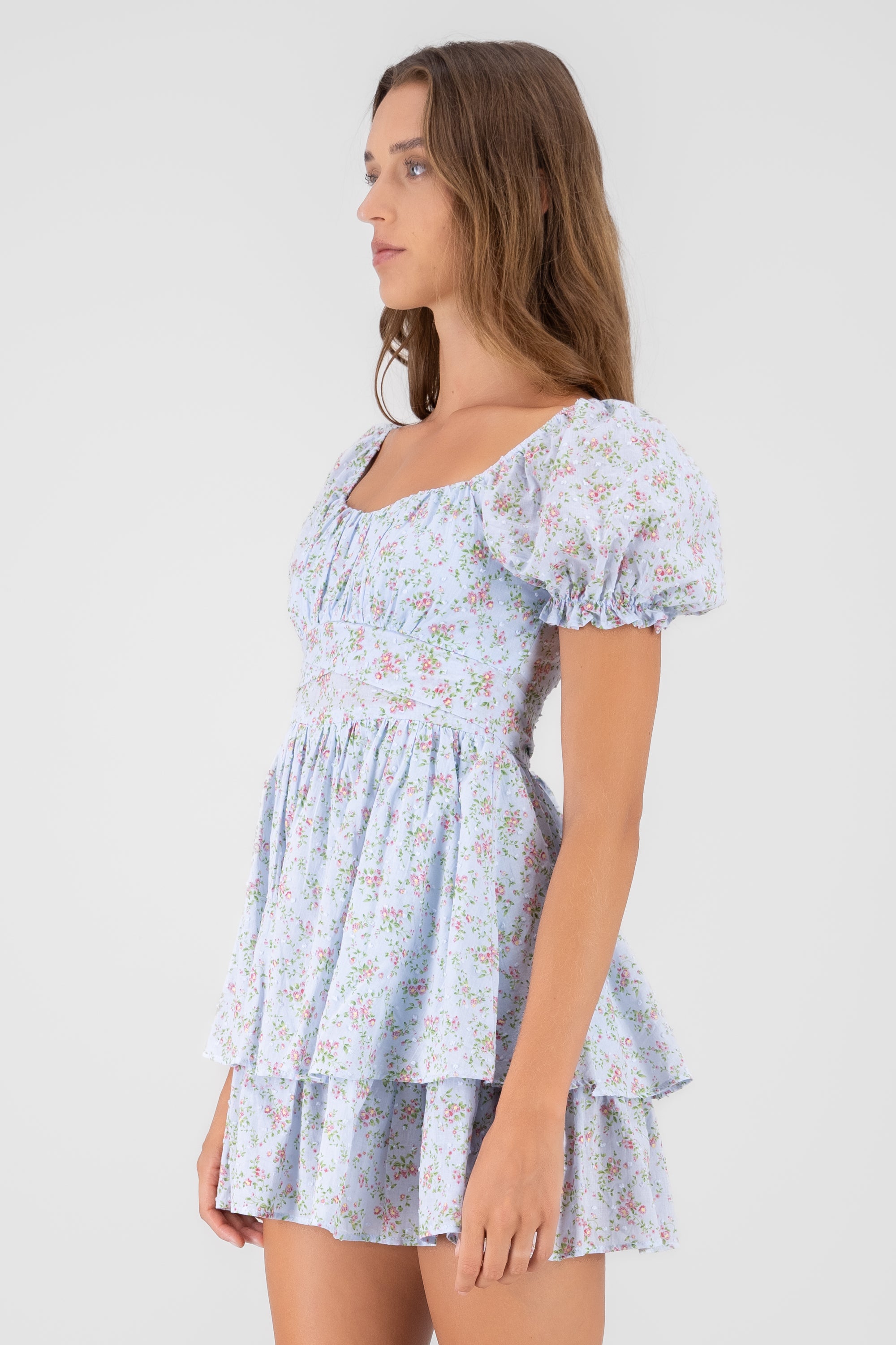 Olanes Dress Texture with flowers Combo blue