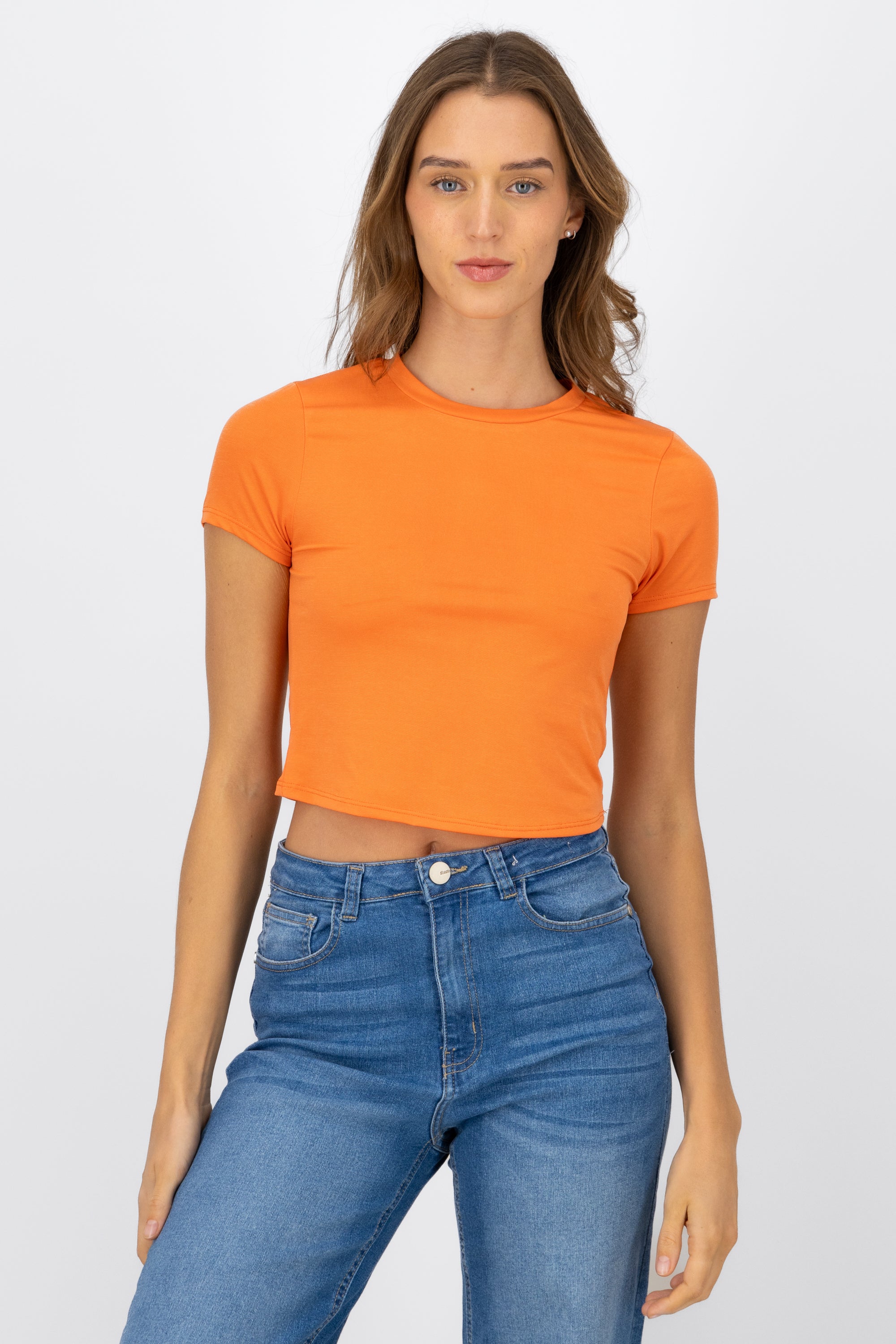 T-shirt manga corta crop NARANJA