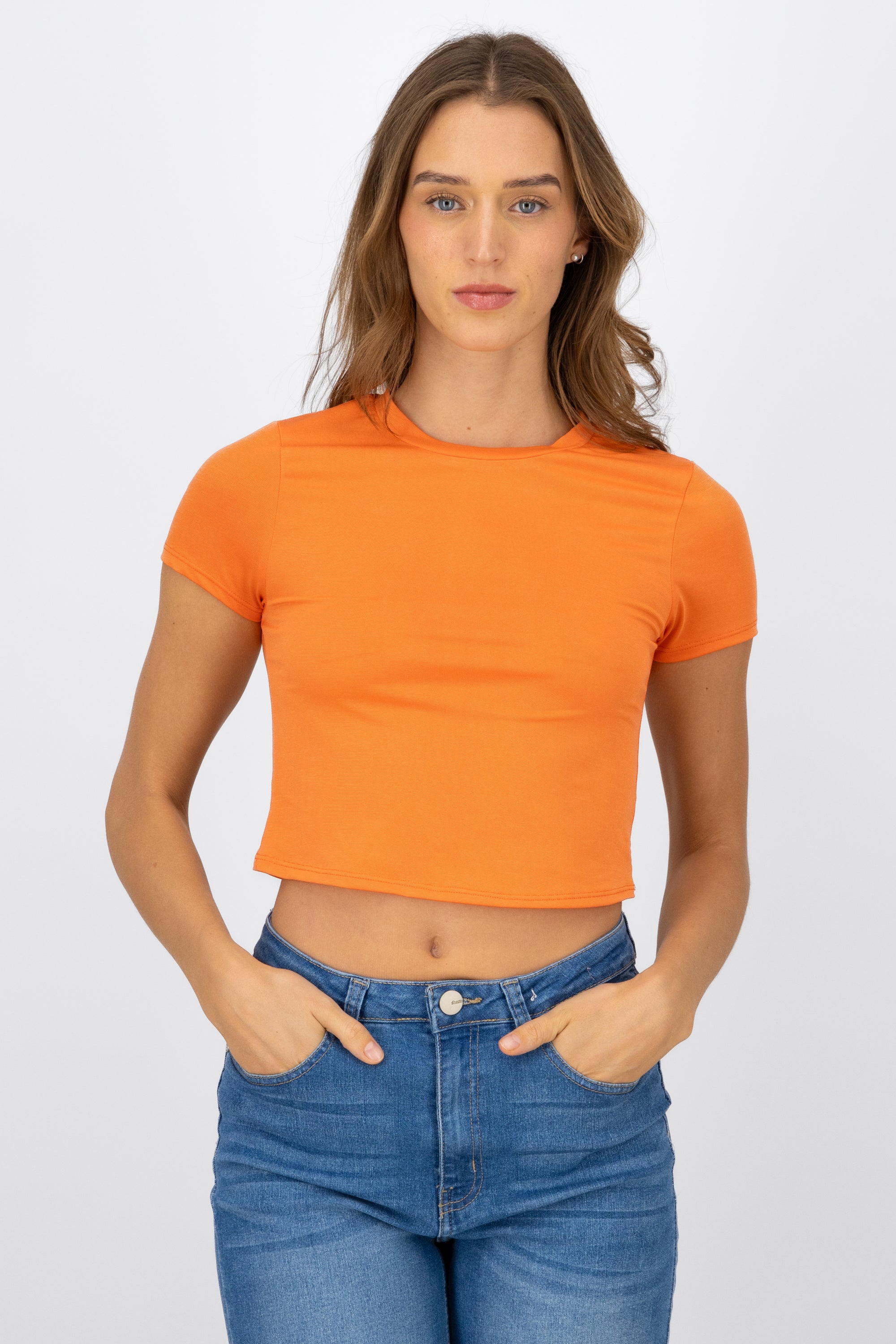 T-shirt manga corta crop NARANJA