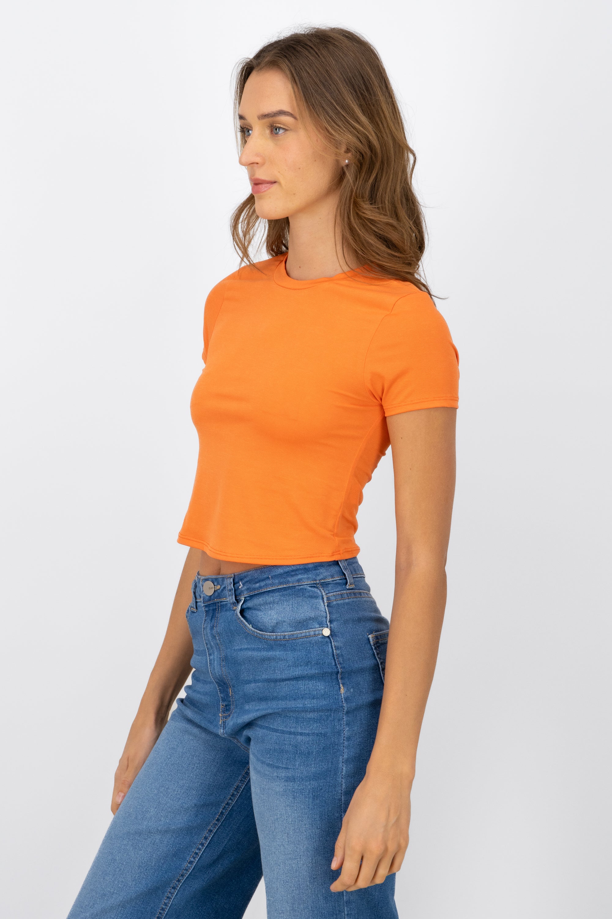 T-shirt manga corta crop NARANJA