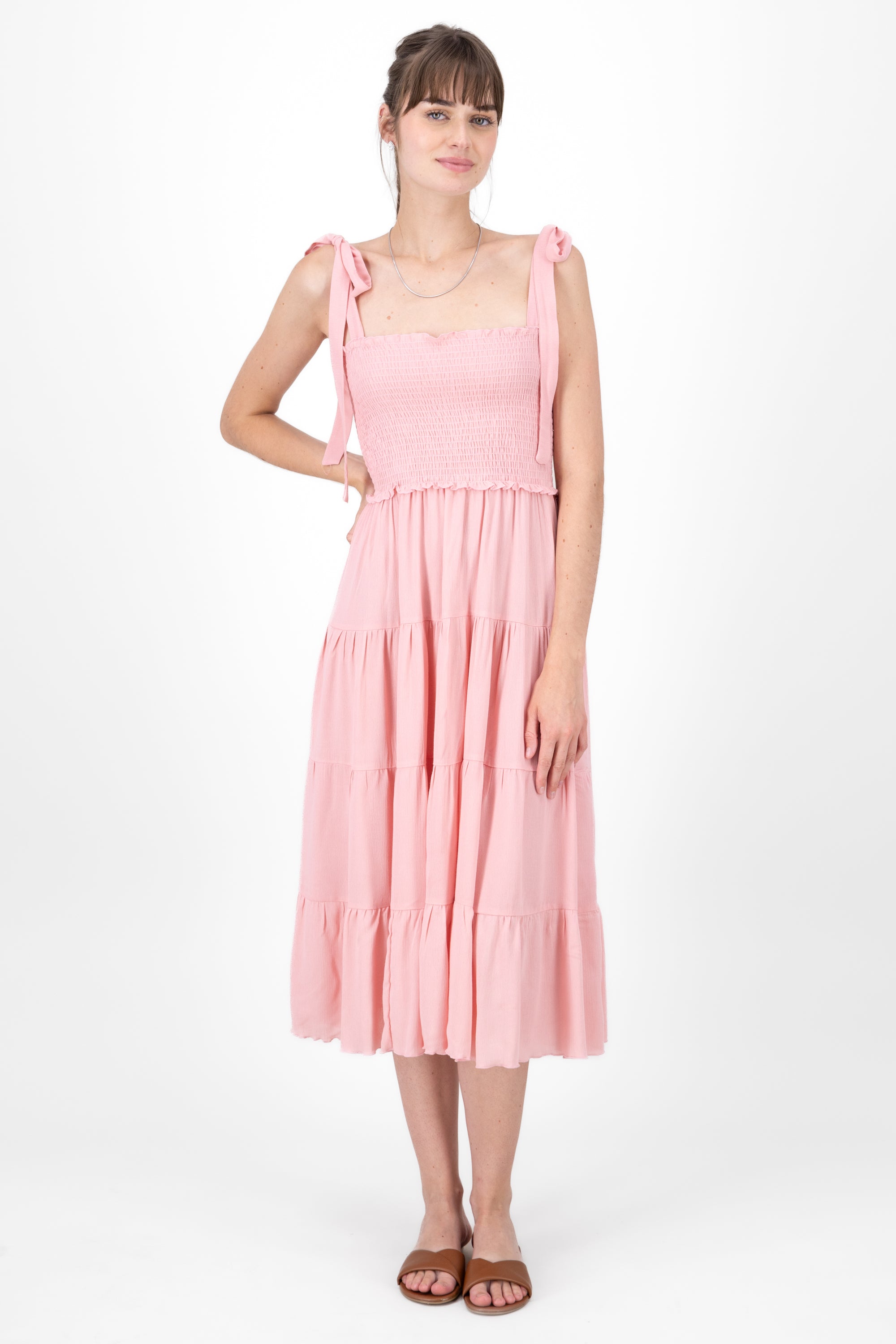 Vestido maxi olanes detalle moños PALO DE ROSA