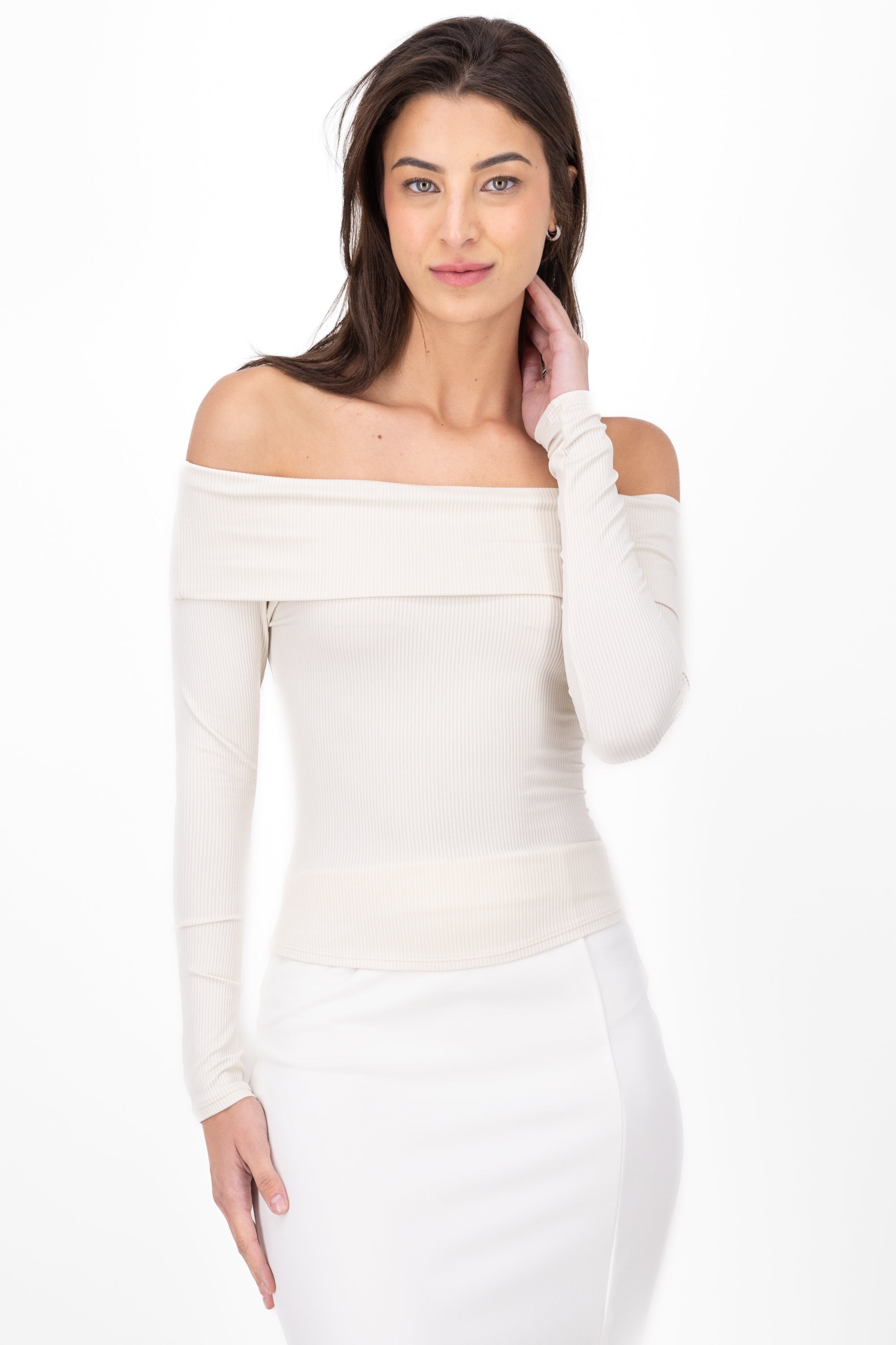 Top Rib Long Sleeve Shadow BEIGE