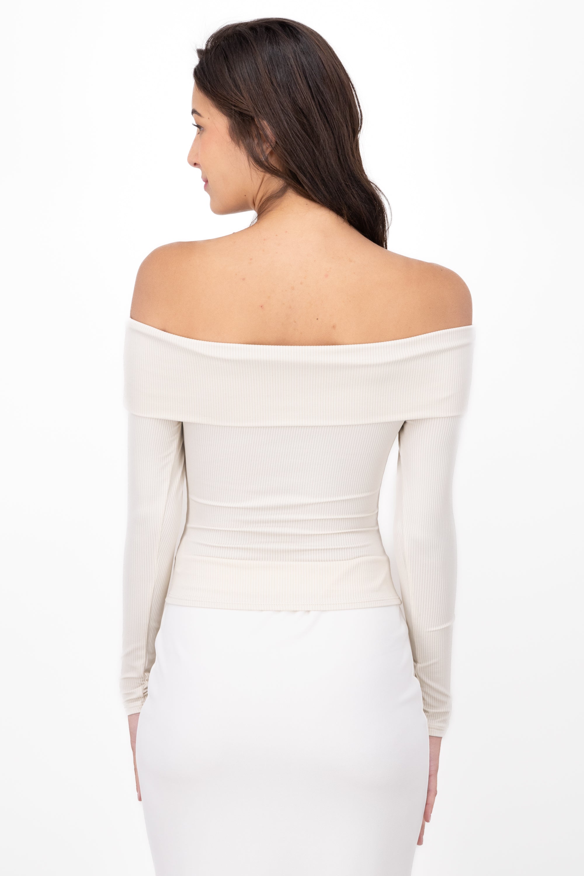 Top Rib Long Sleeve Shadow BEIGE